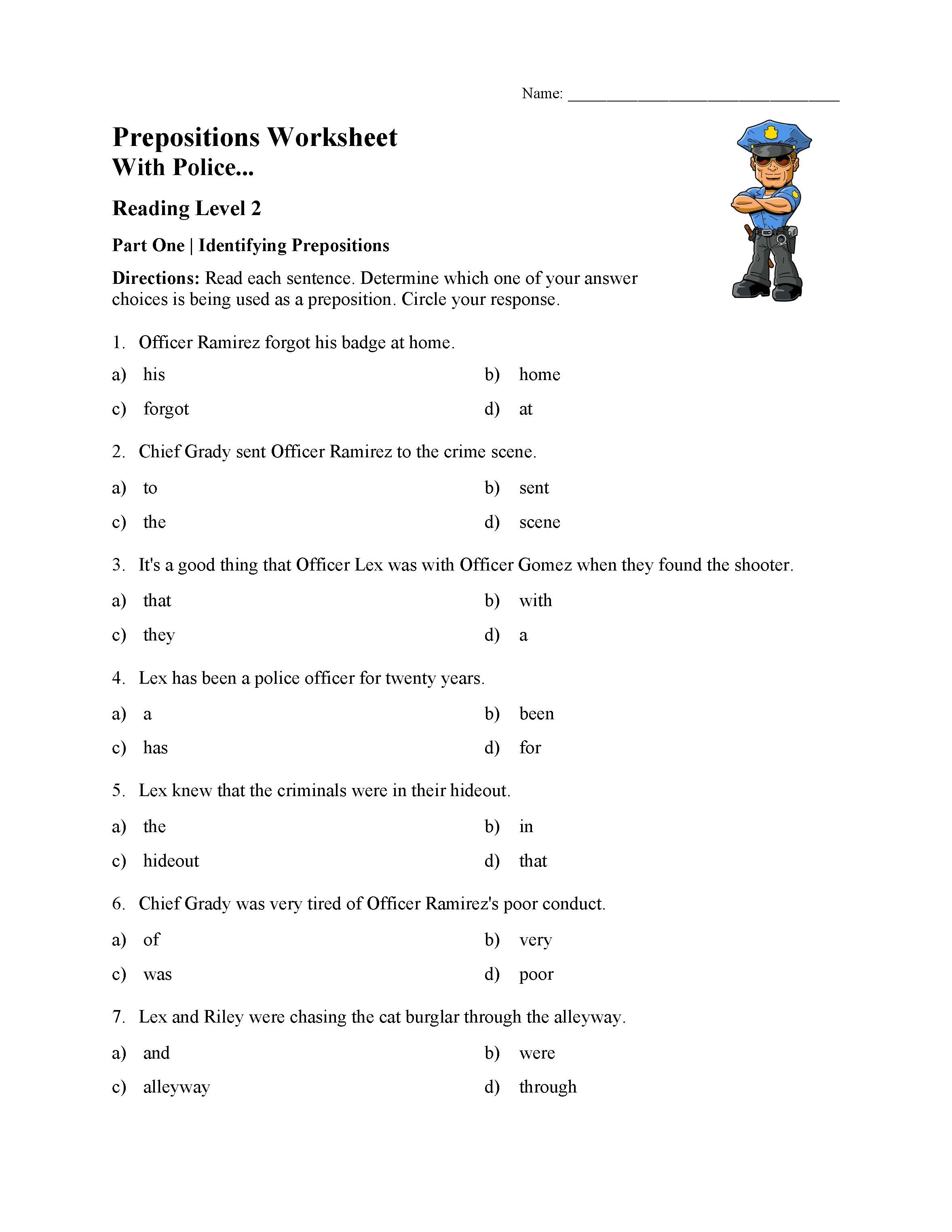 This is a preview image of Preposition Worksheet | With the Police. Click on it to enlarge it or view the source file.
