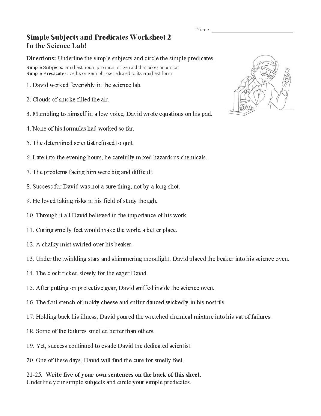 This is a preview image of Simple Subjects and Predicates Worksheet 2. Click on it to enlarge it or view the source file.