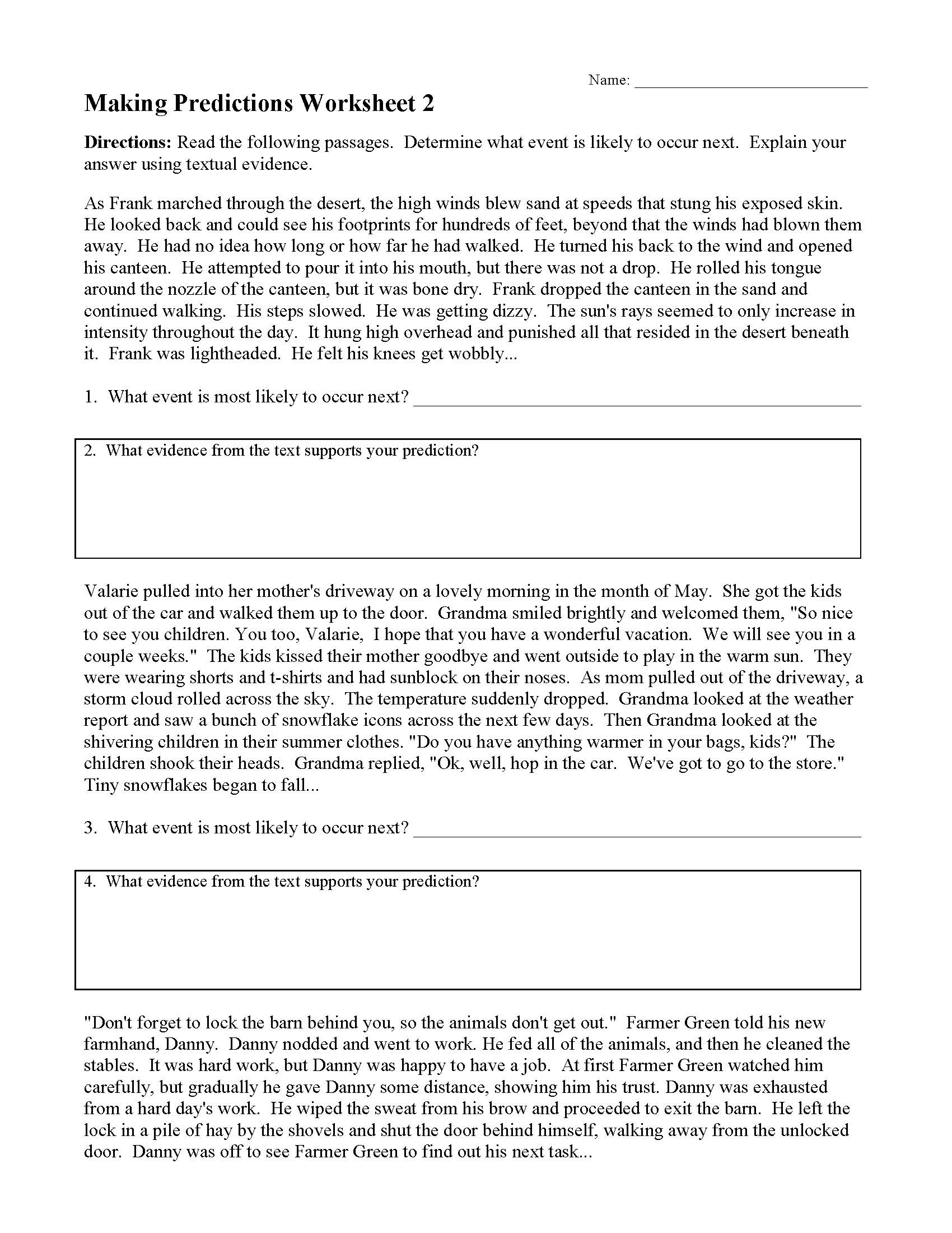 This is a preview image of Making Predictions Worksheet 2. Click on it to enlarge it or view the source file.