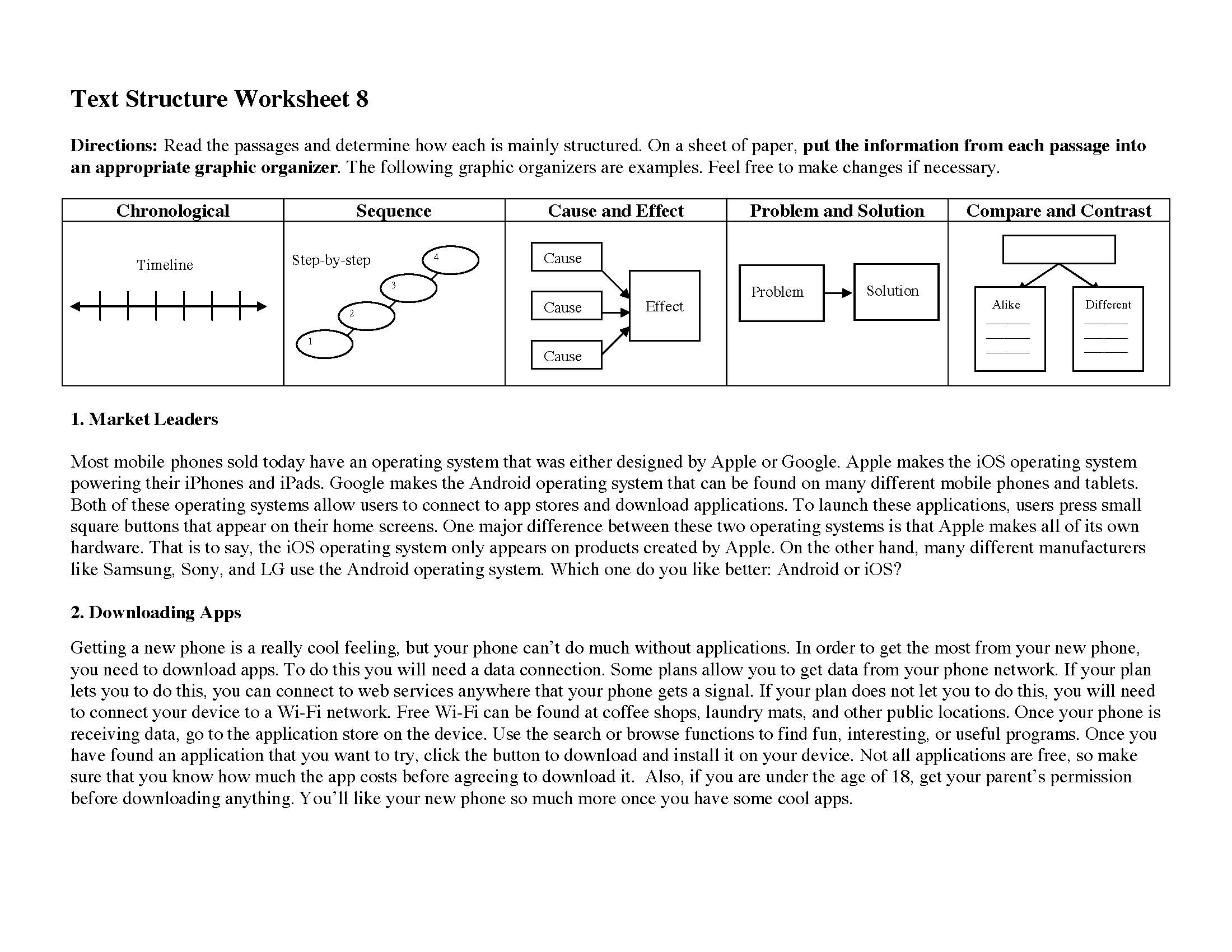This is a preview image of Text Structure Worksheet 8. Click on it to enlarge it or view the source file.