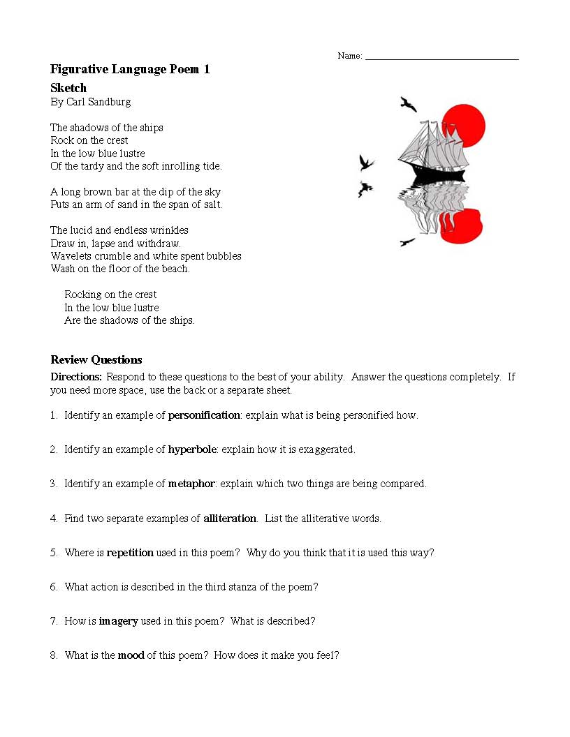 Figurative Language Poem 1 Sketch By Carl Sandburg Preview