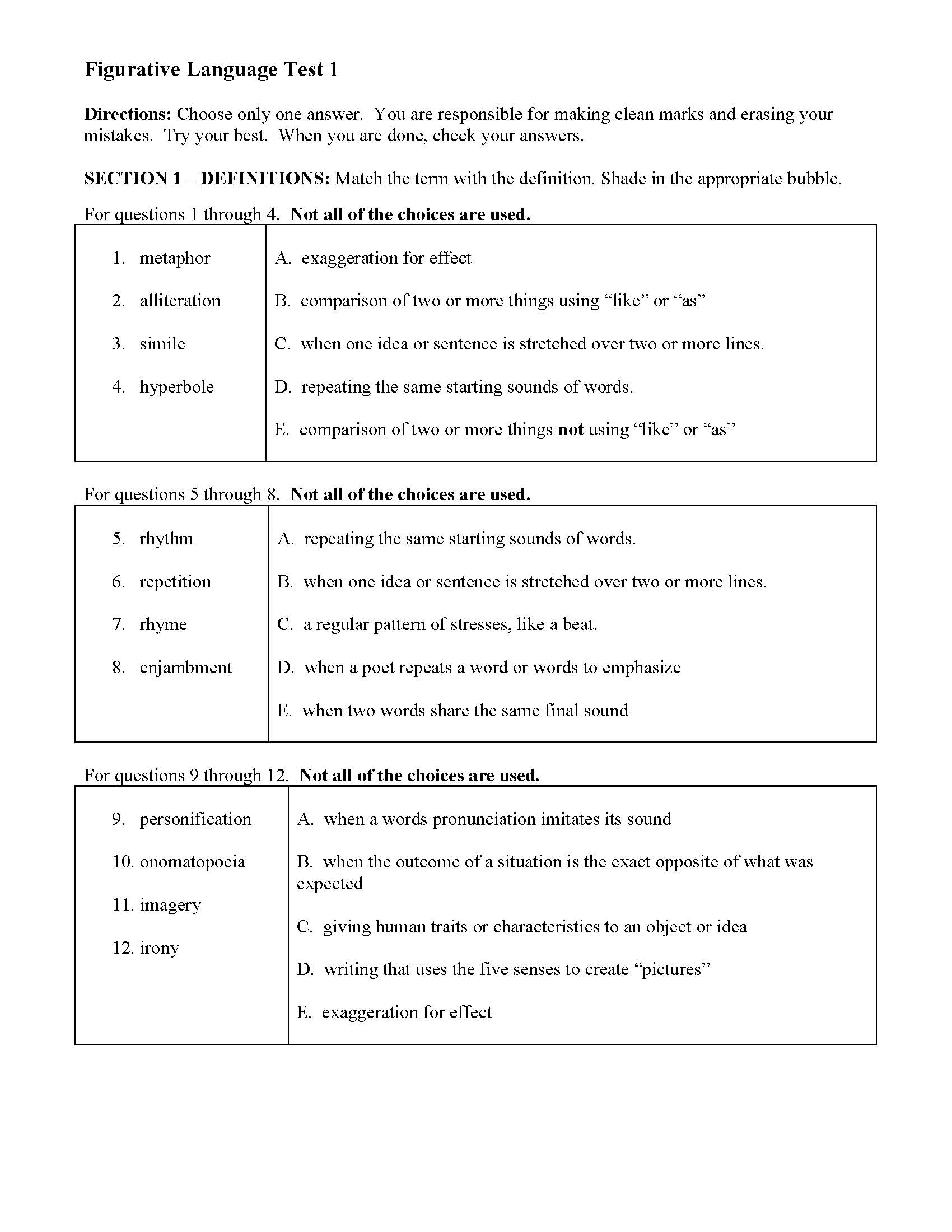 This is a preview image of Figurative Language Test. Click on it to enlarge it or view the source file.