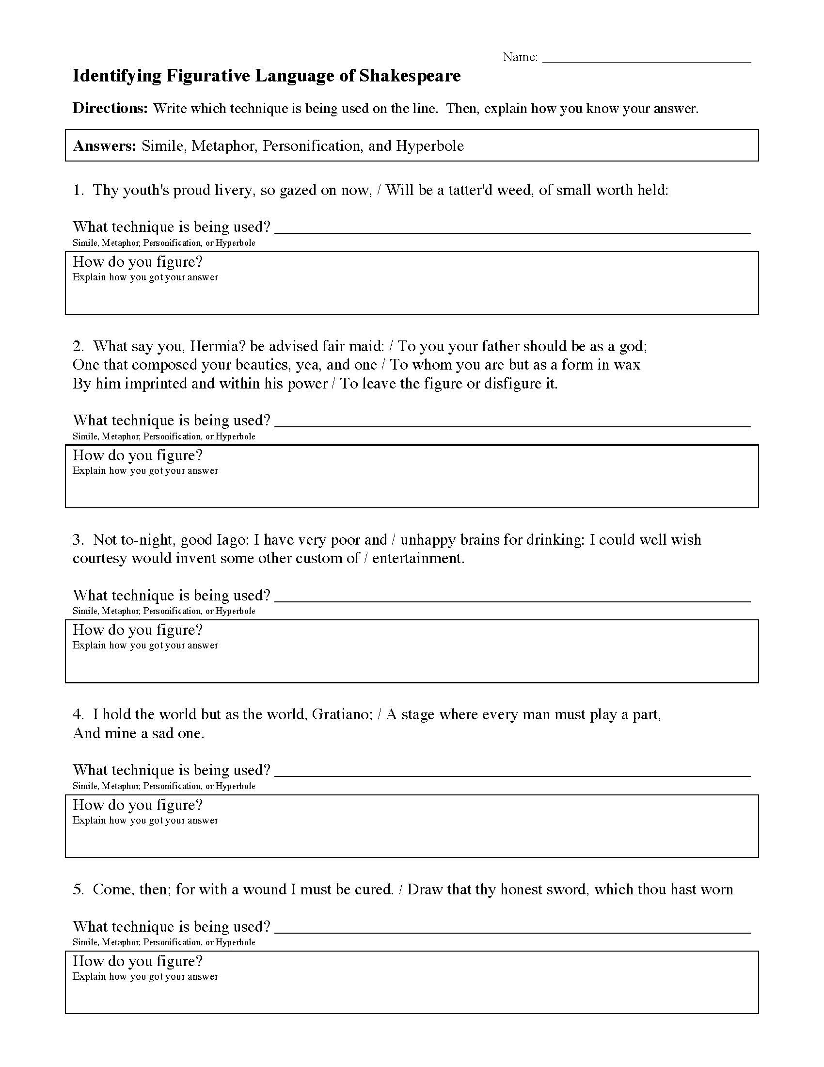 figurative language worksheets speech therapy