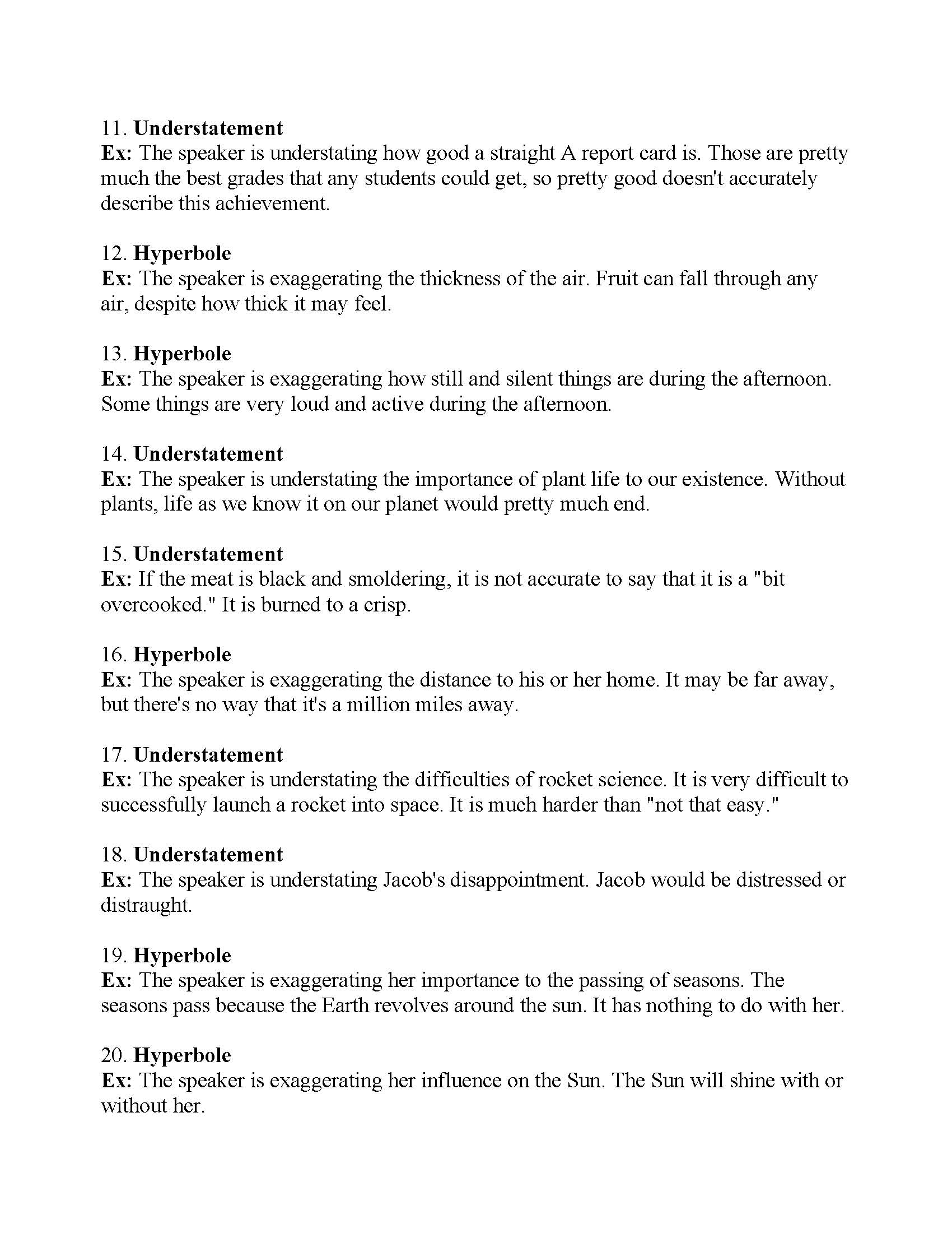 Worksheets Hyperbole Worksheet hyperbole and understatement worksheet 3 answers