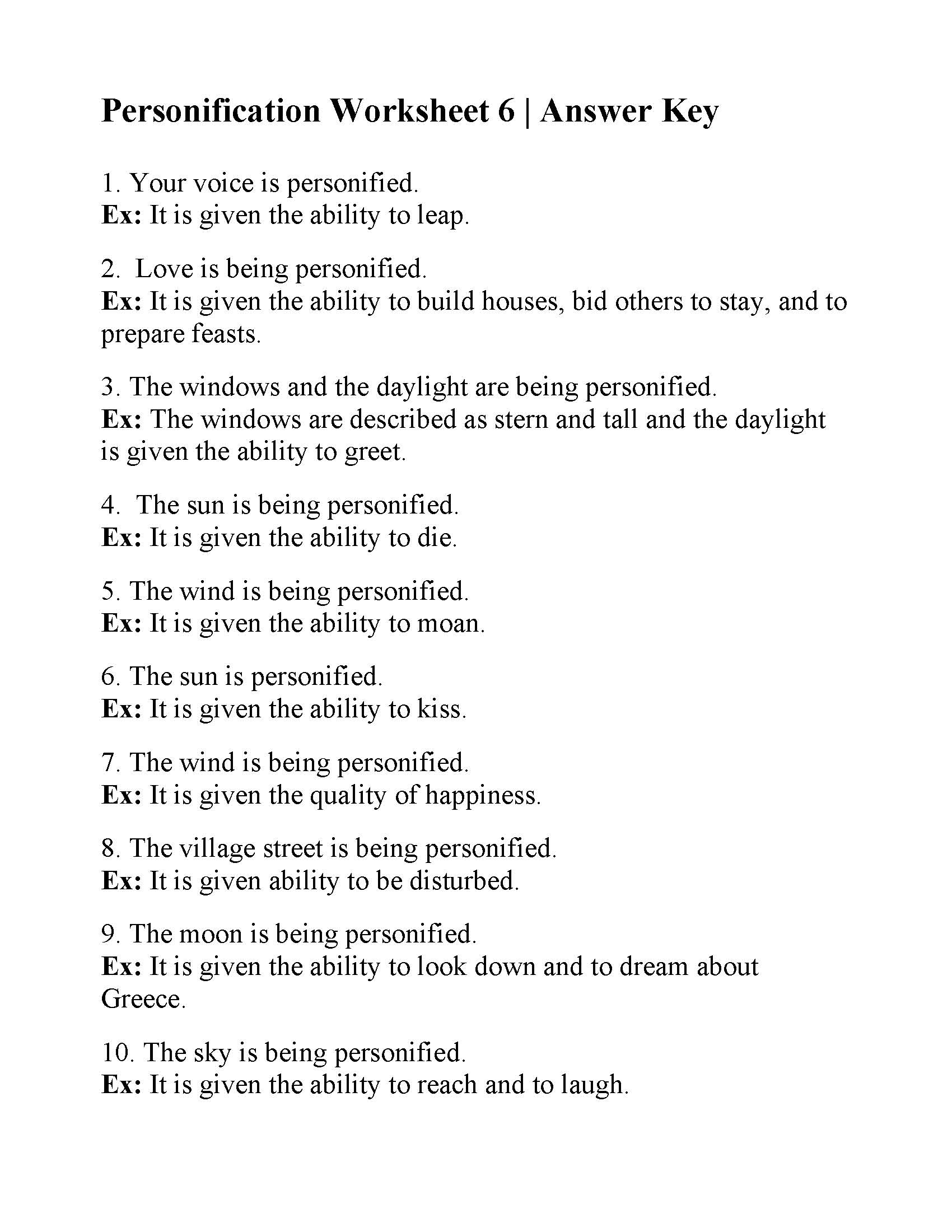 Personification Worksheet 6 | Figurative Language Activity