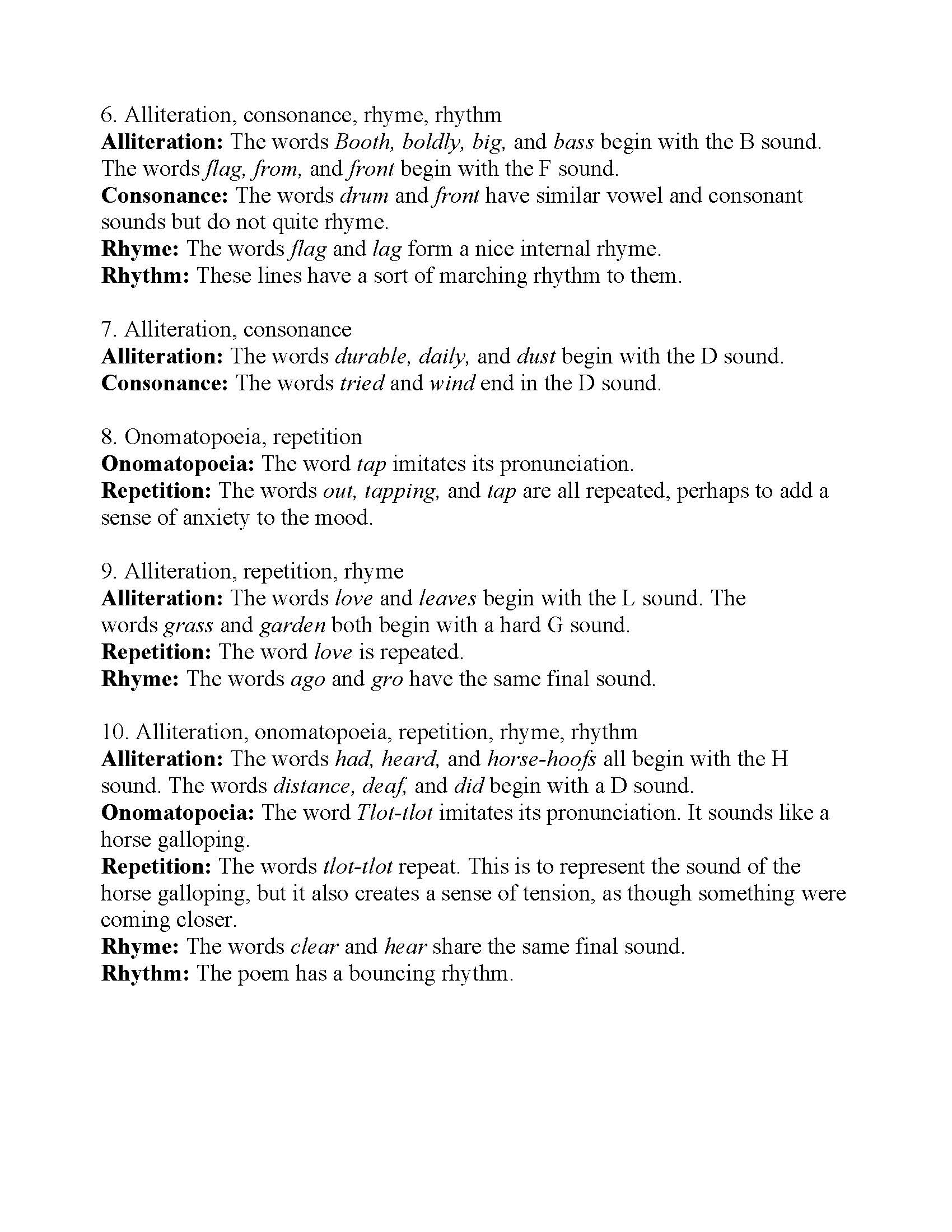 Poetic Devices Worksheet 5 Answers