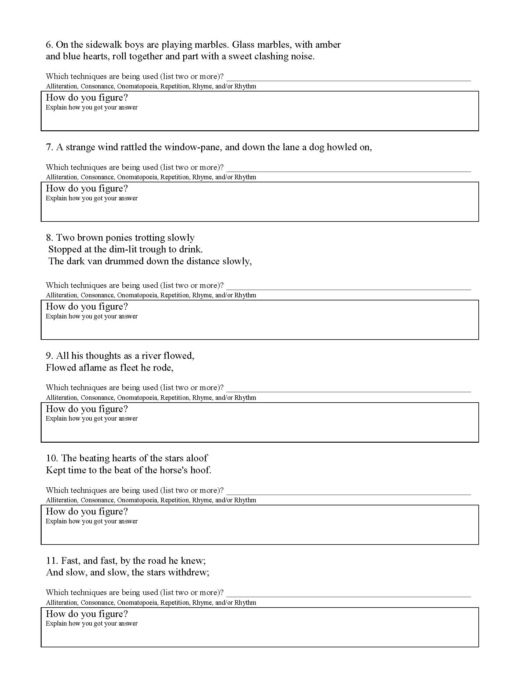 Literary Devices Worksheet Pdf