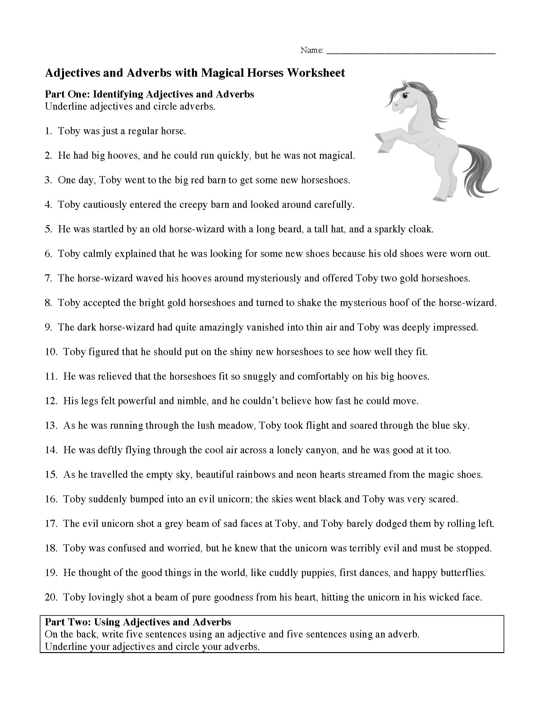 Adjectives and Adverbs with Magical Horses Worksheet | Preview
