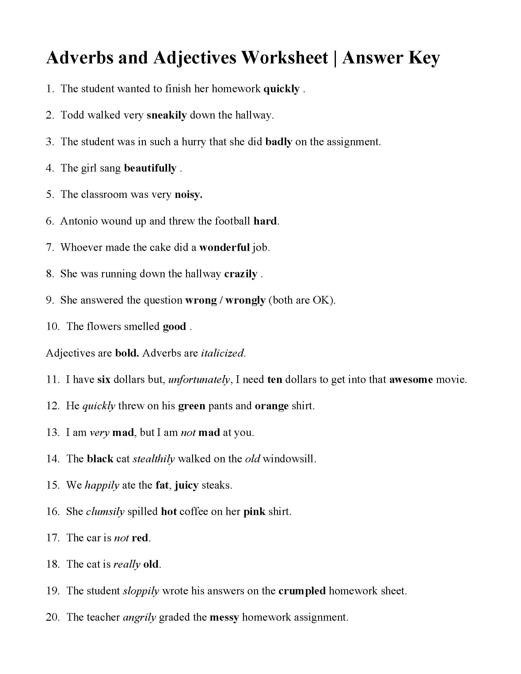 Adjective Phrases Worksheet With Answers Pdf