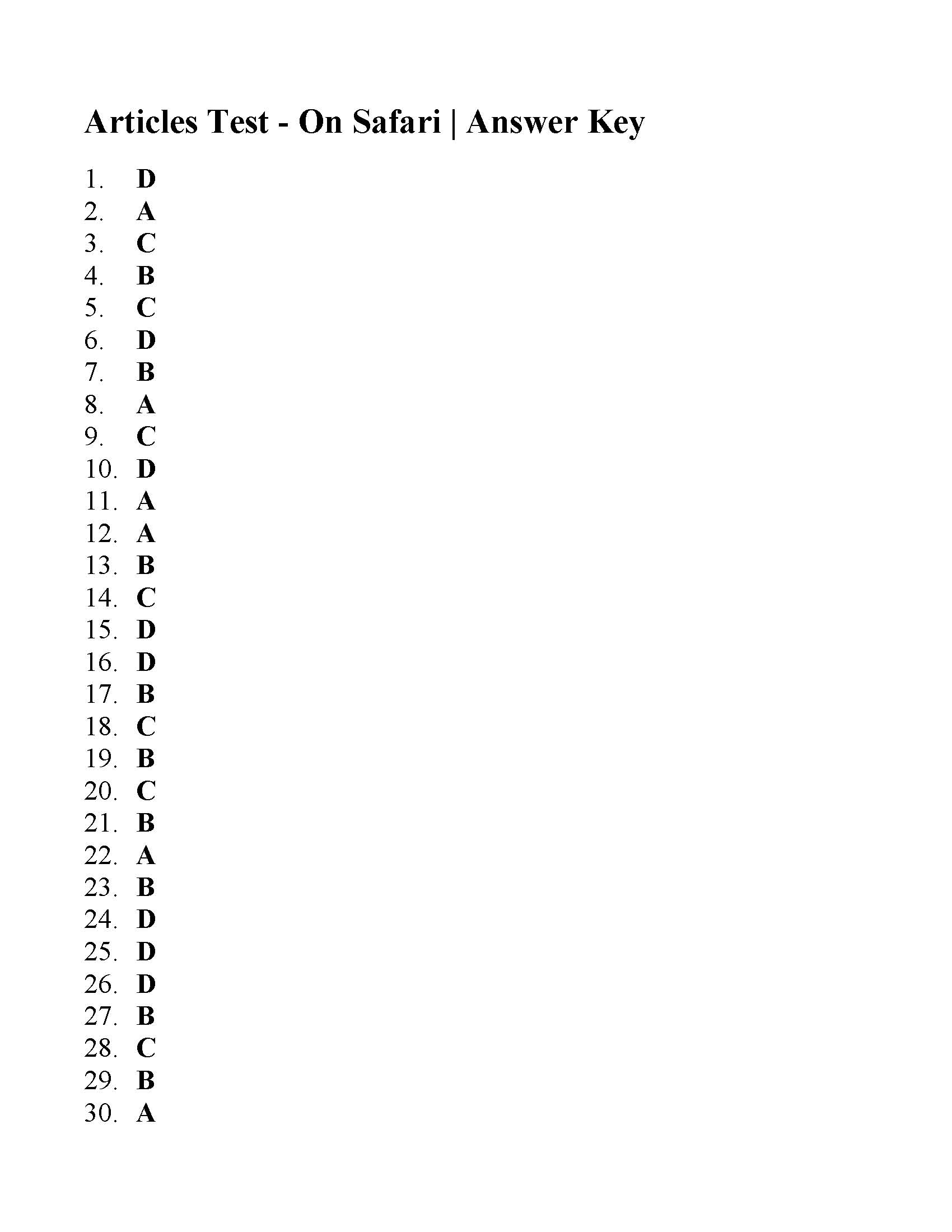 Articles Test Answers