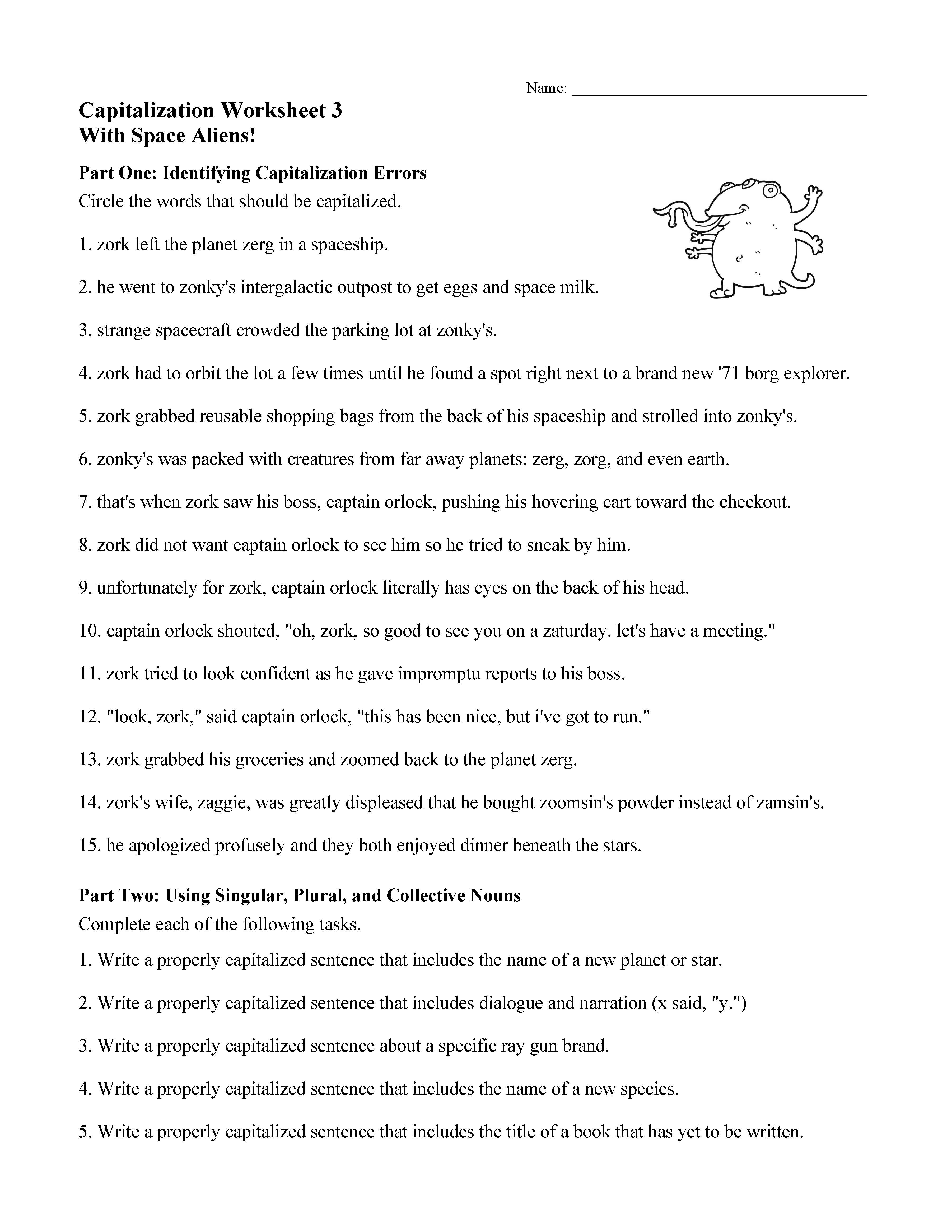 This is a preview image of Capitalization Worksheet 3. Click on it to enlarge it or view the source file.