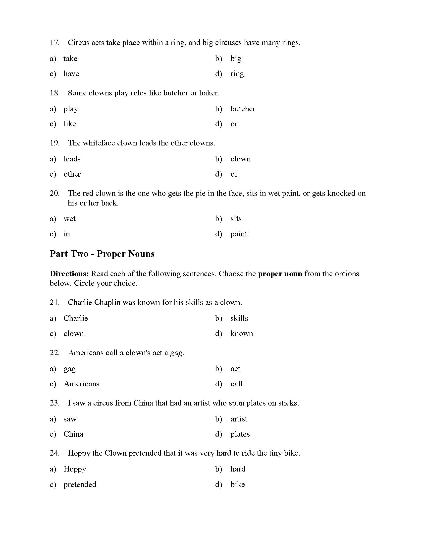 common and proper nouns test 1 reading level 1 preview