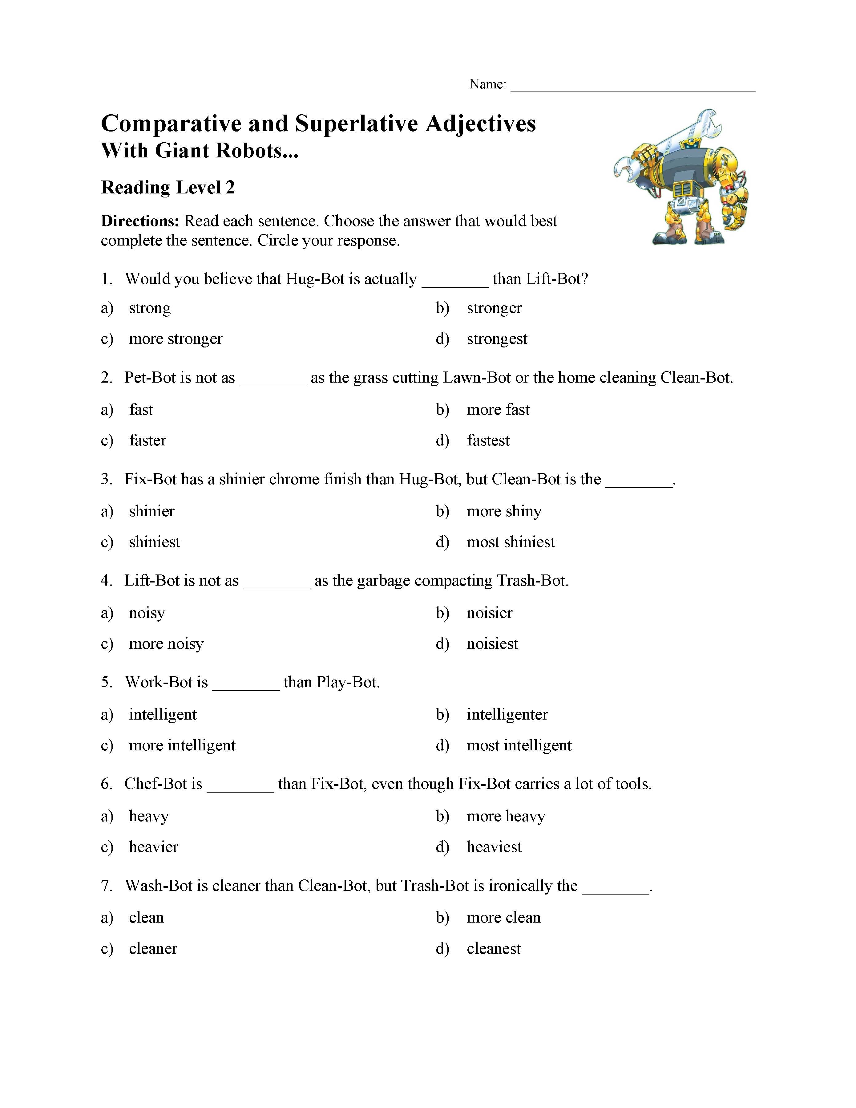 Comparative And Superlative Adjectives Test With Giant Robots Reading Level 2 Preview