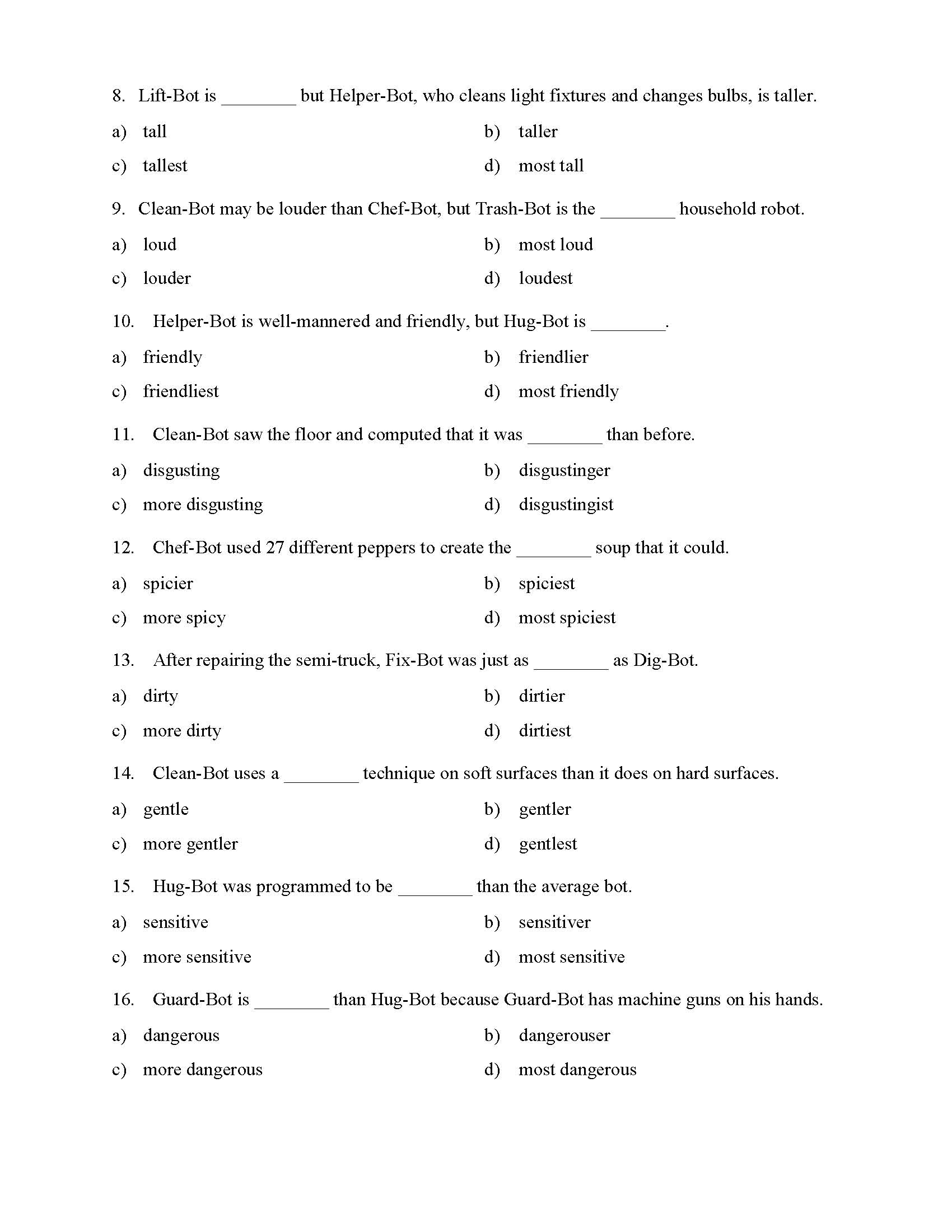 Comparative Adjectives Worksheet Grade 8