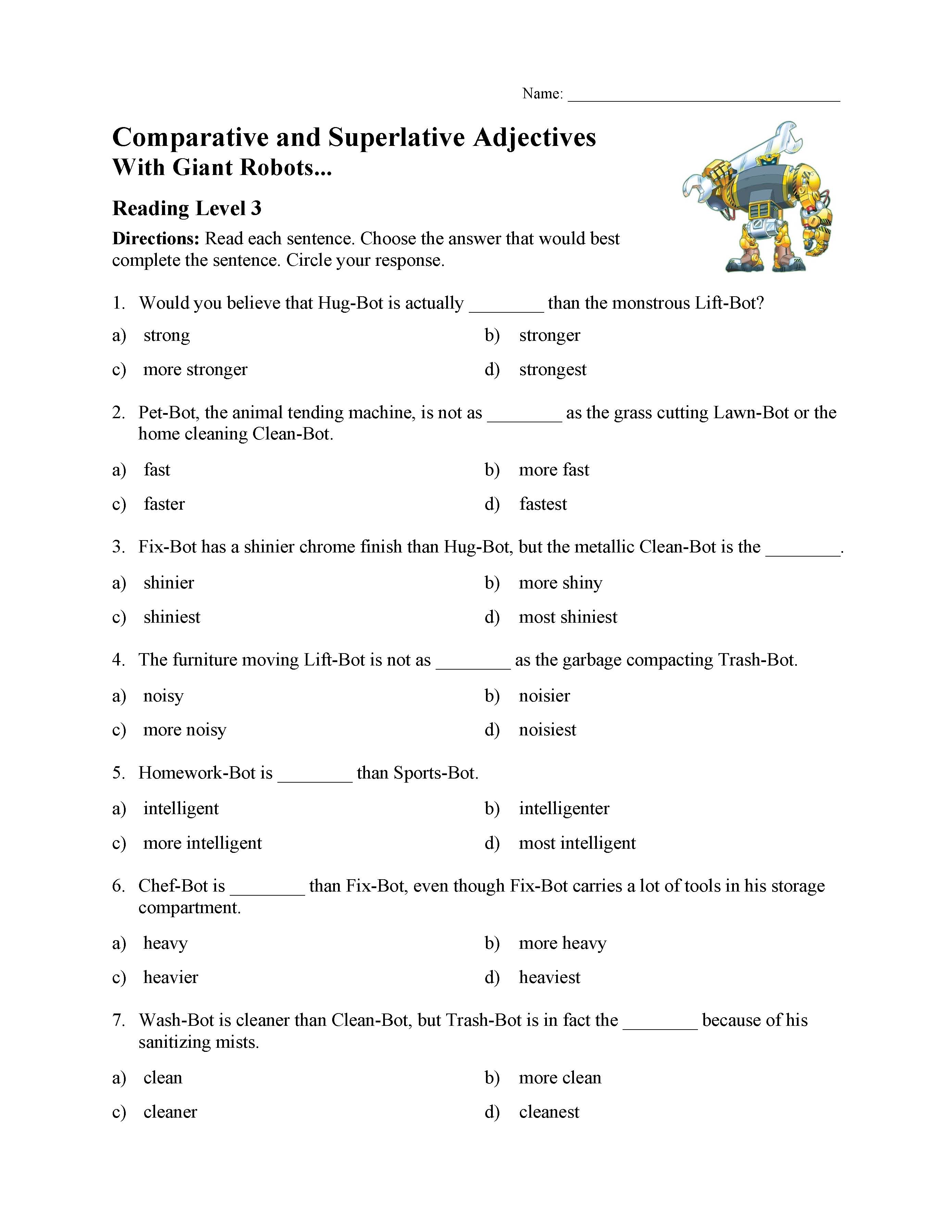 Comparative and Superlative Adjectives Test With Giant ...