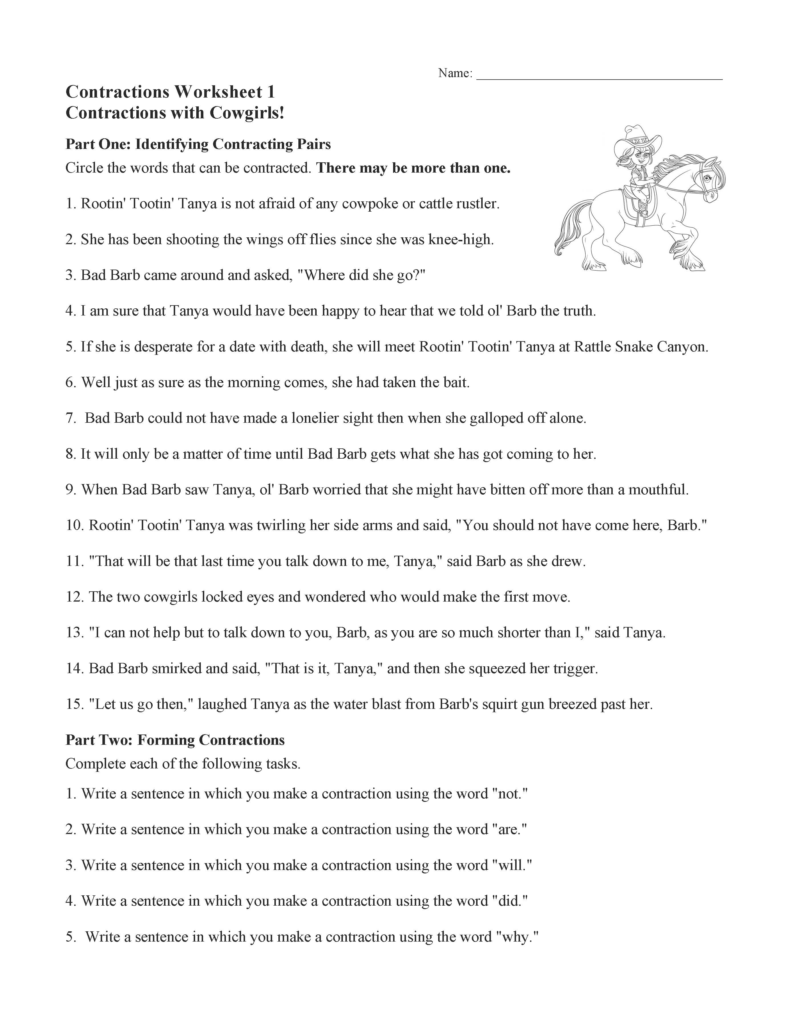 This is a preview image of Contractions Worksheet 1. Click on it to enlarge it or view the source file.