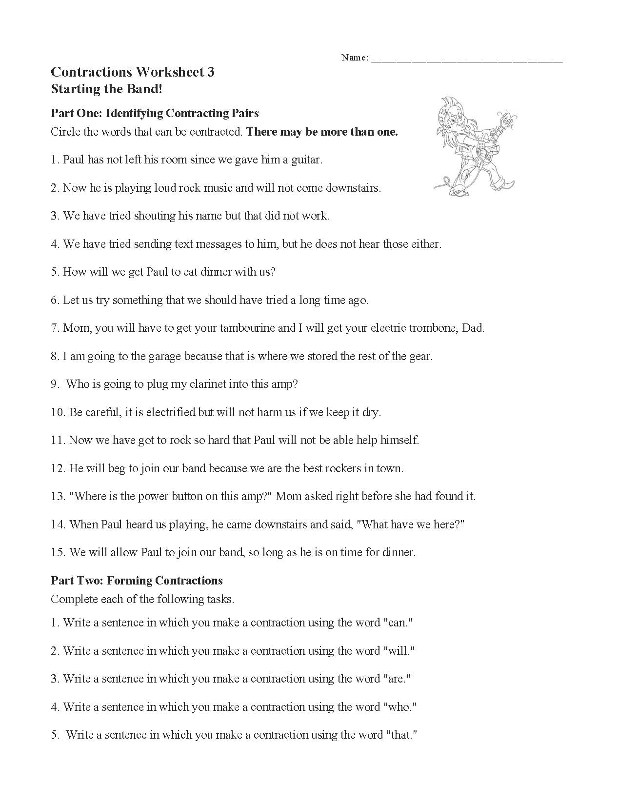 This is a preview image of Contractions Worksheet 3. Click on it to enlarge it or view the source file.