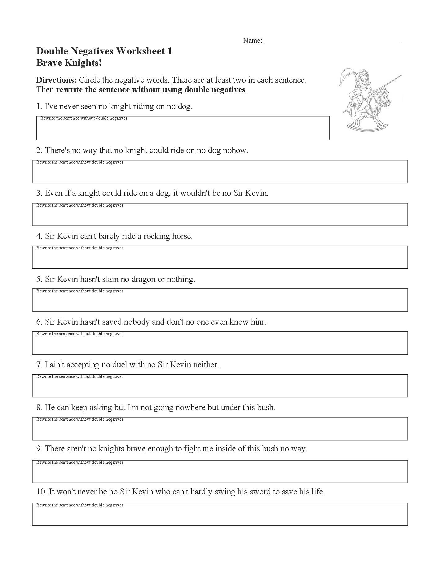 Double Negatives Worksheet 1