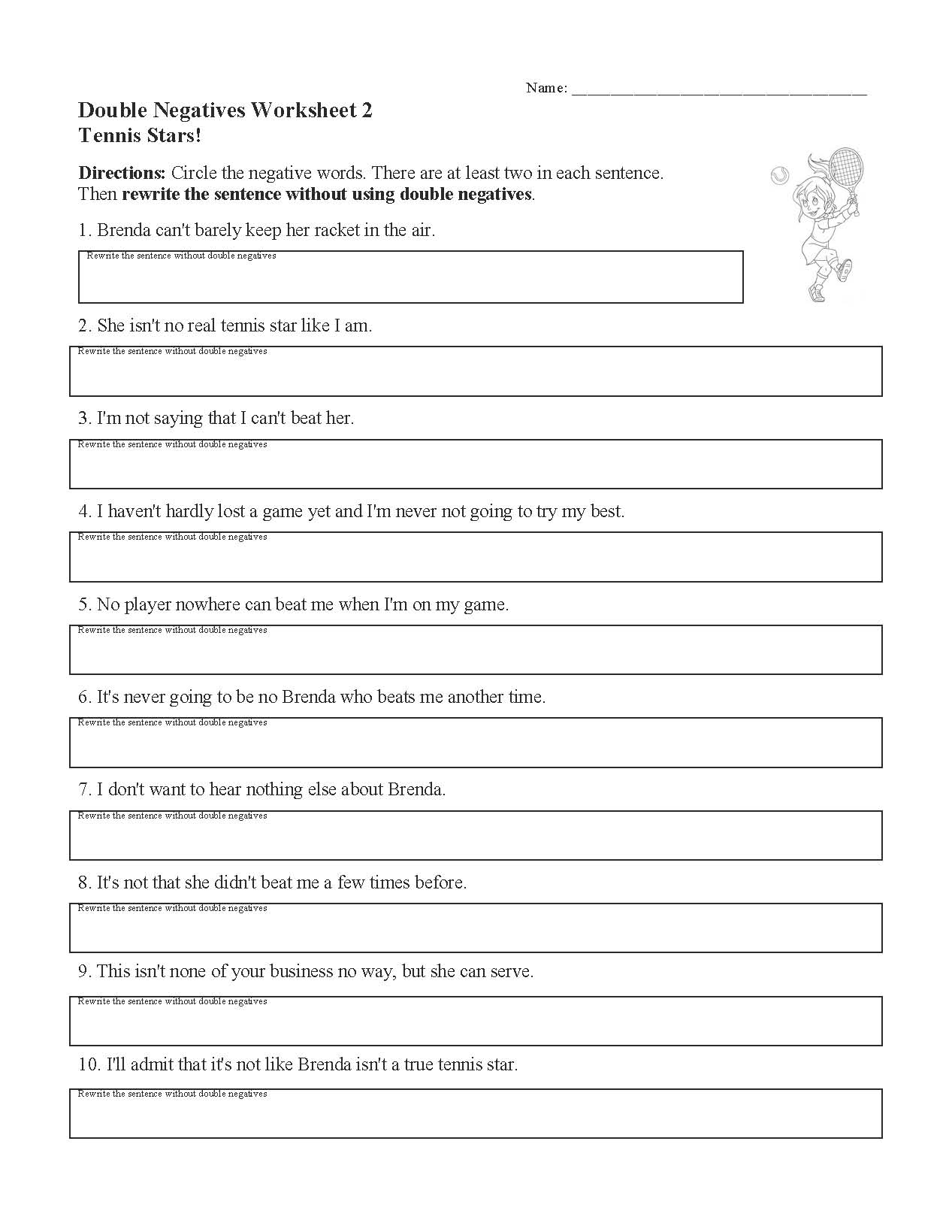 This is a preview image of Double Negatives Worksheet 2. Click on it to enlarge it or view the source file.