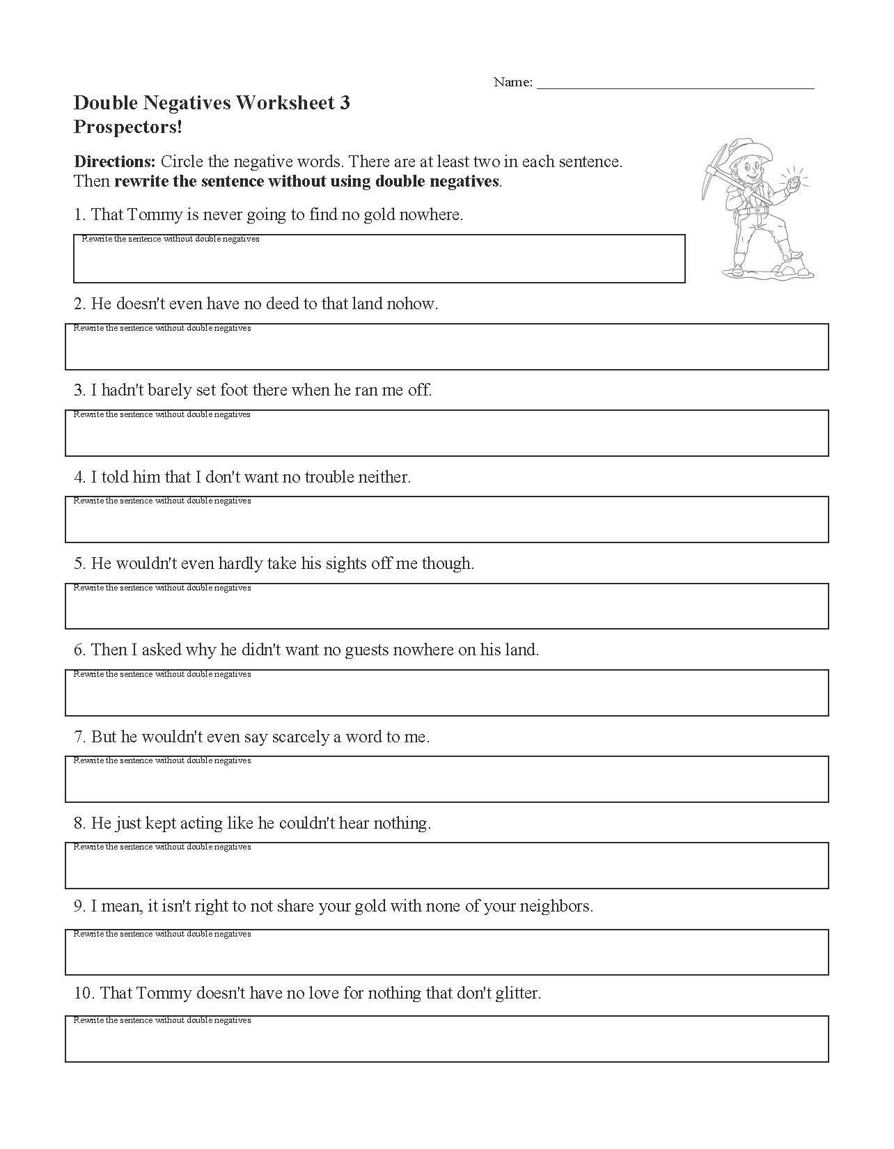 This is a preview image of Double Negatives Worksheet 3. Click on it to enlarge it or view the source file.