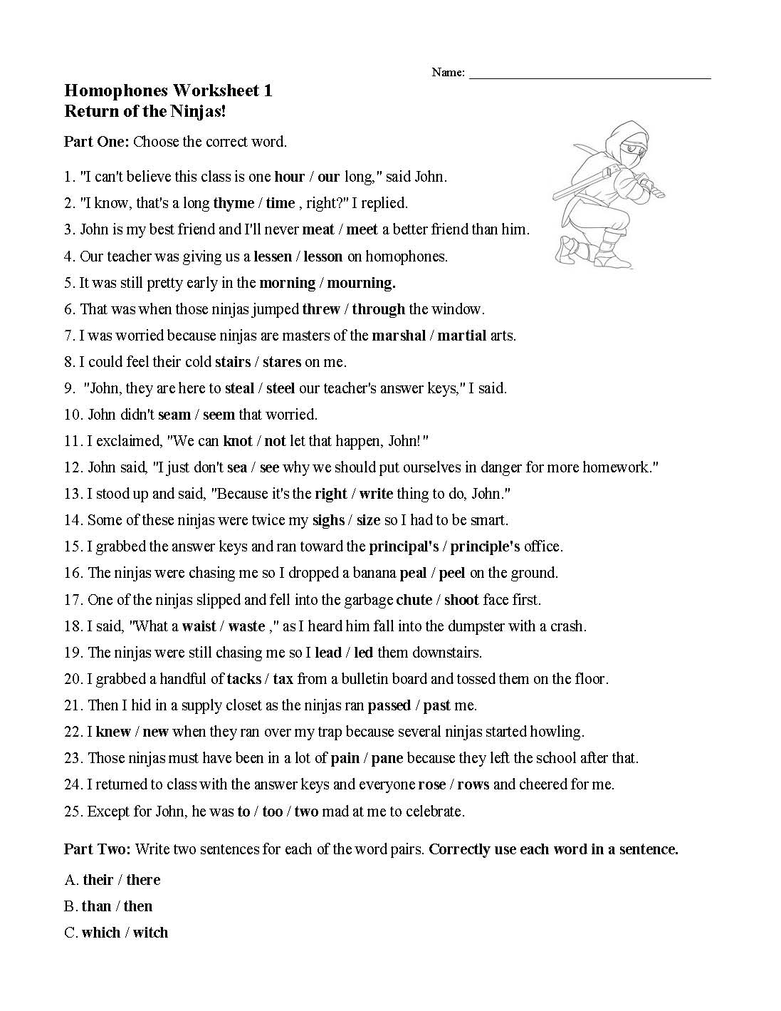 This is a preview image of Homophones Worksheet 1. Click on it to enlarge it or view the source file.