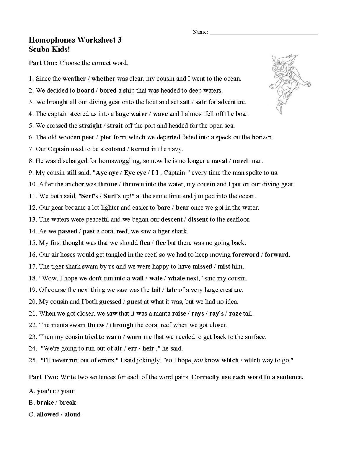 Homophone Exercise 3 Worksheet Images