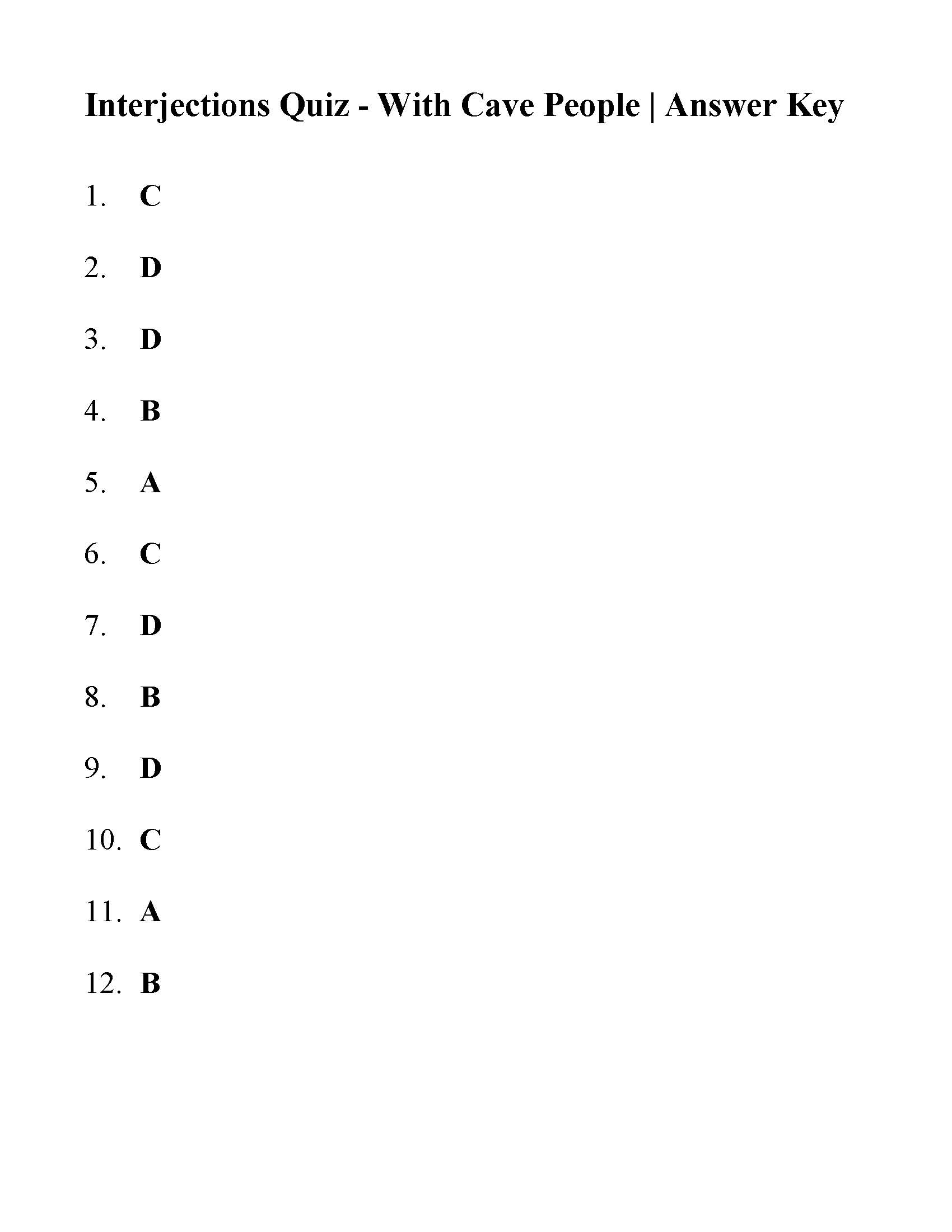 Interjection Multiple Choice Worksheets