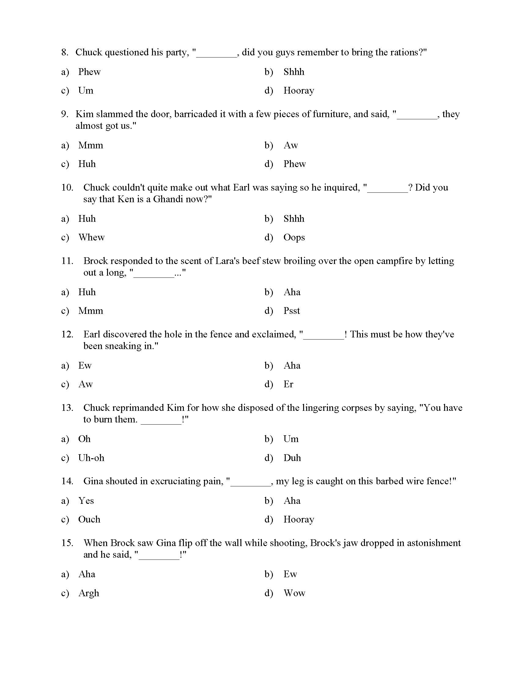 Interjection Sentences Worksheets