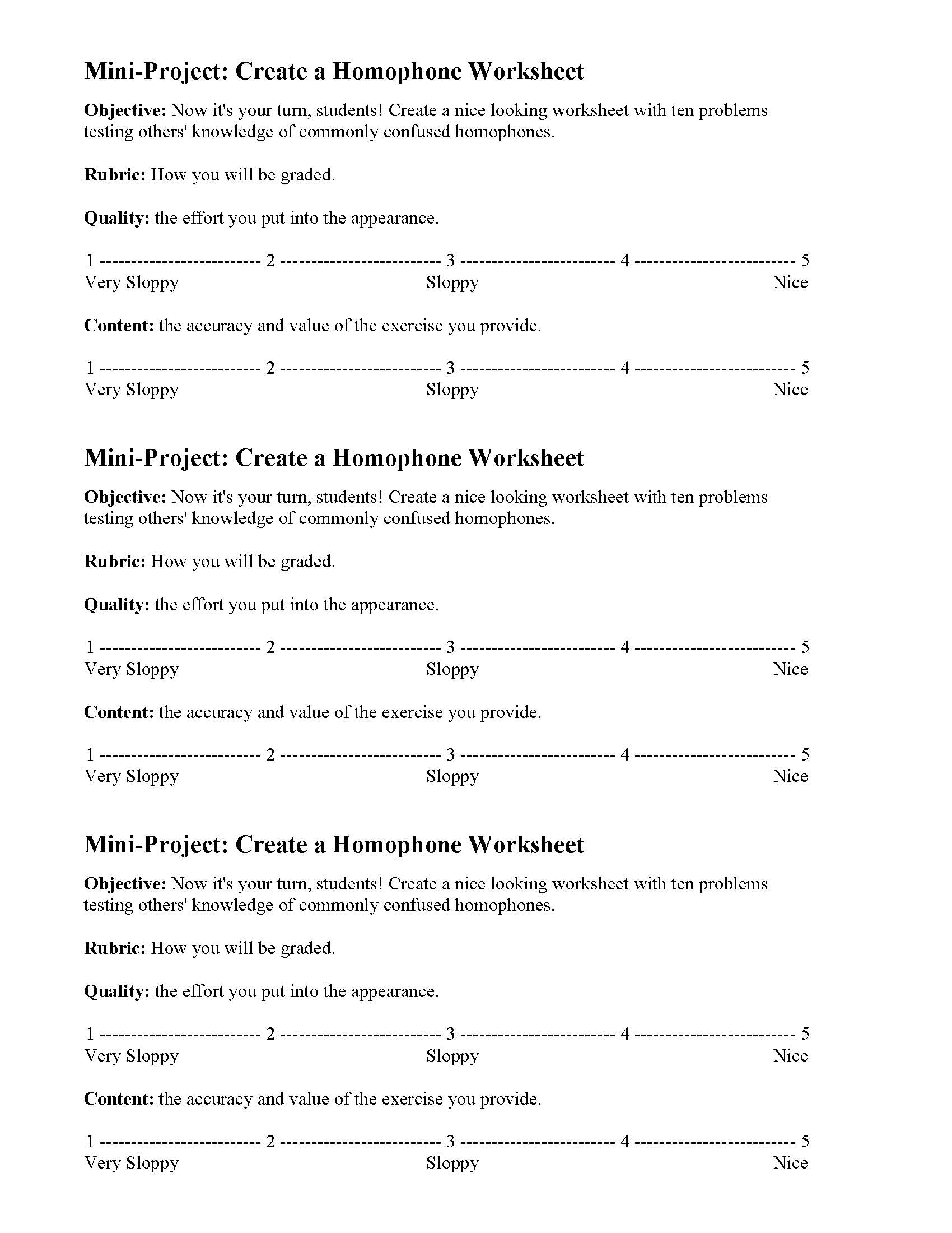 This is a preview image of Make a Homophone Worksheet Project. Click on it to enlarge it or view the source file.