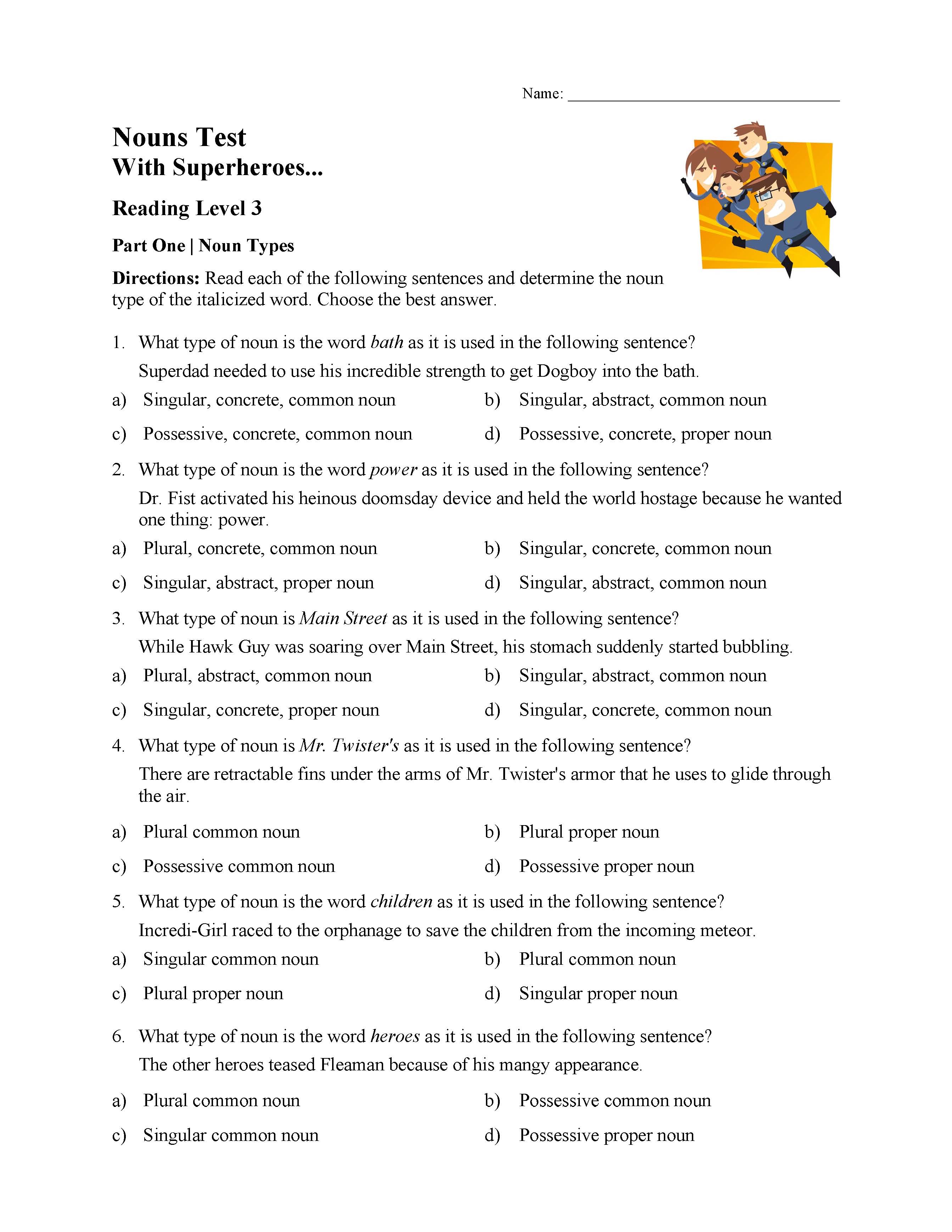 singular plural and possessive nouns test 1 reading level 3 preview