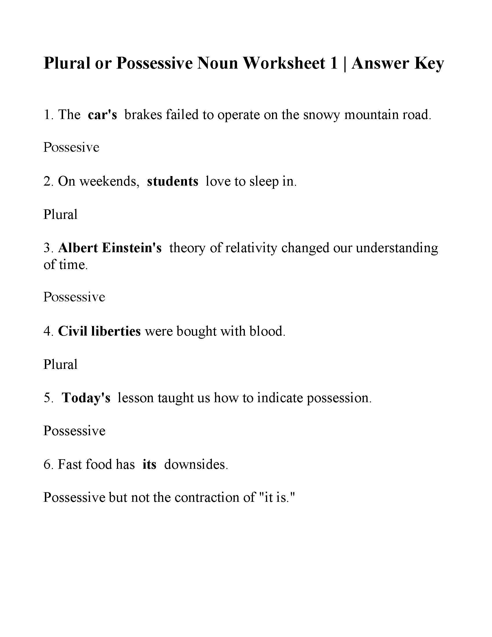 Possessive Noun Worksheet With Answer