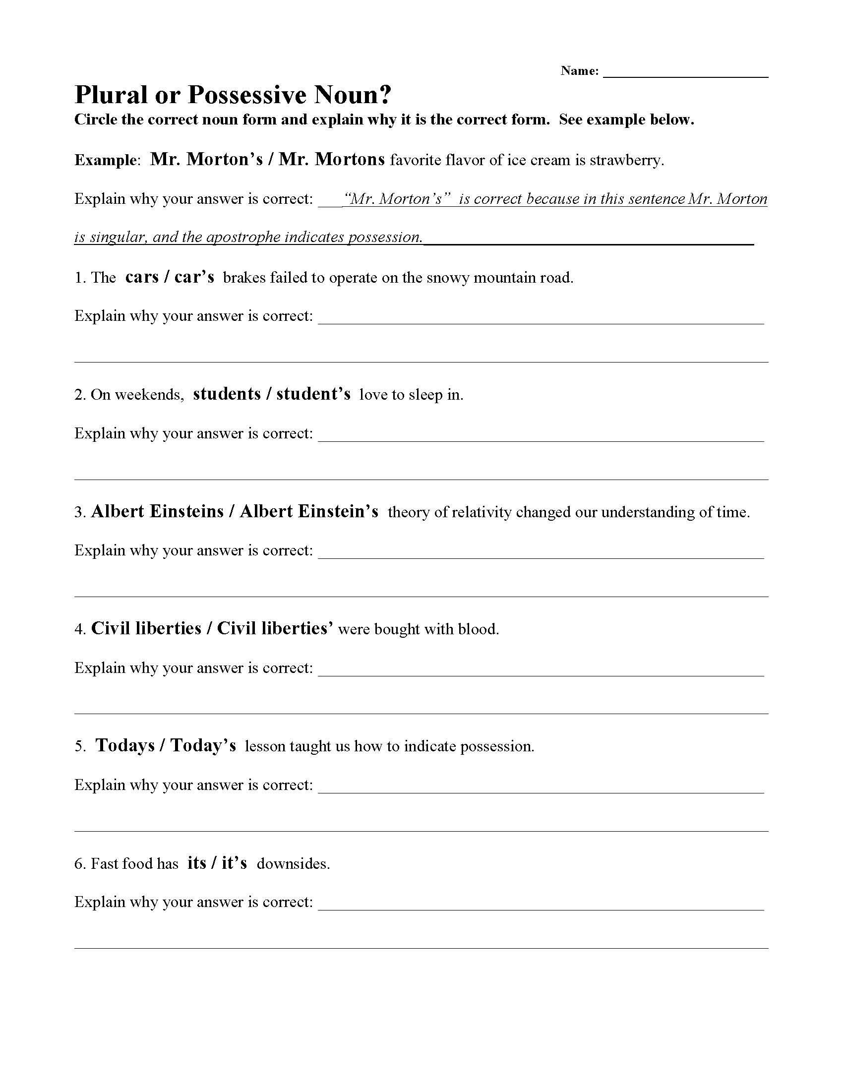 This is a preview image of Plural or Possessive Noun Worksheet. Click on it to enlarge it or view the source file.
