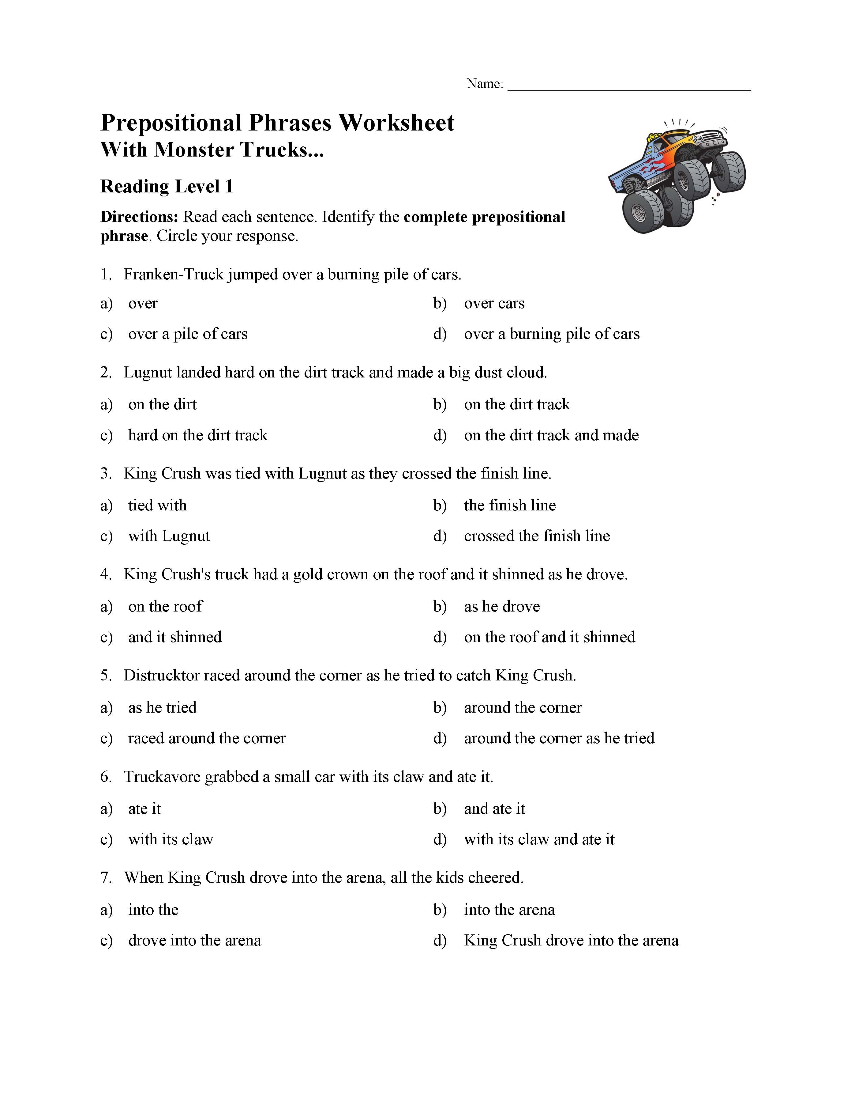 Prepositional Phrase Worksheets
