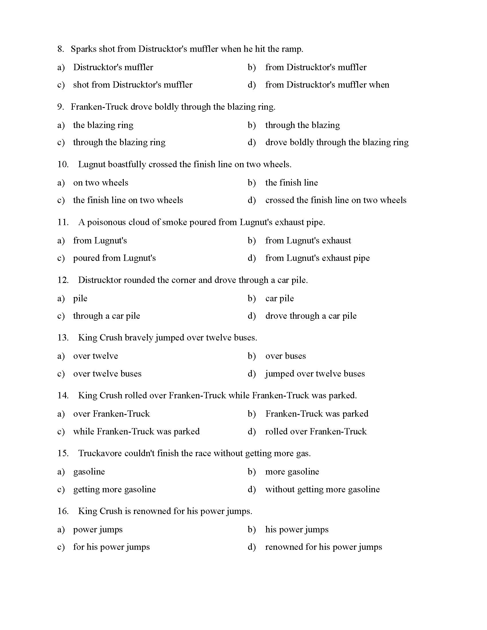 Prepositional Phrase Worksheet With Answers