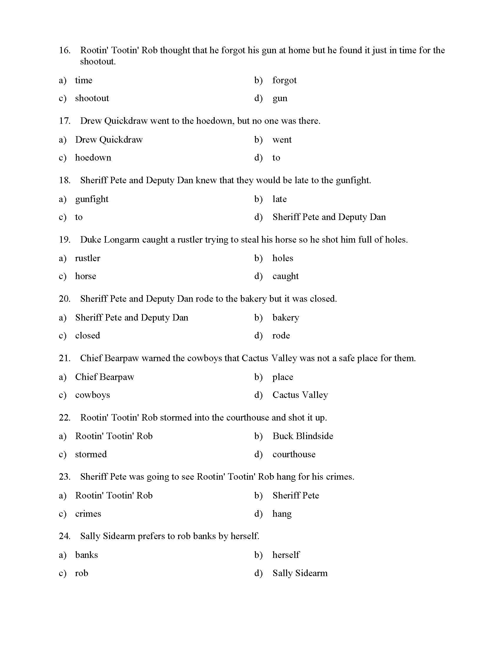 Pronoun and Antecedent Test - With Cowboys  Reading Level 20  Preview With Pronouns And Antecedents Worksheet