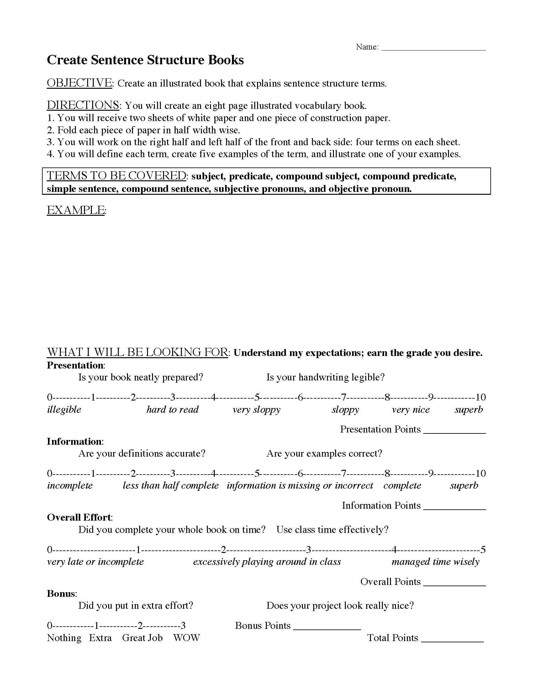 Sentence structure and parts of speech worksheets