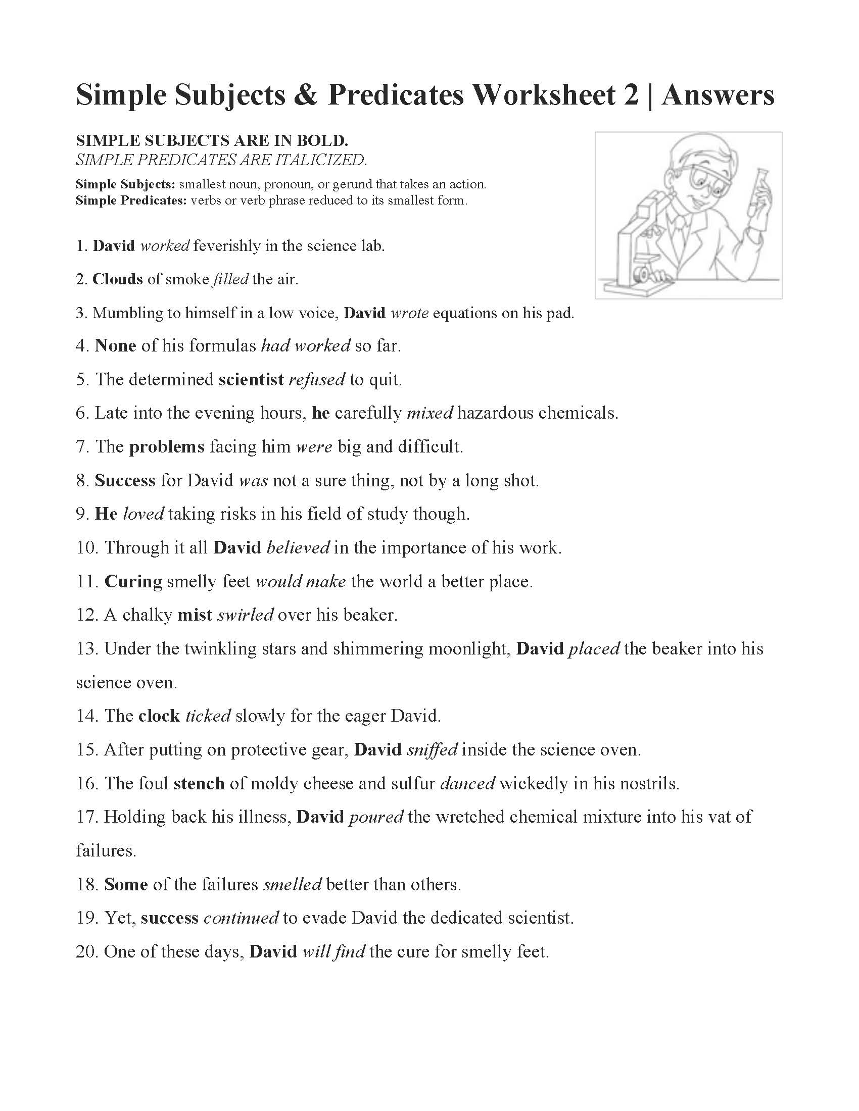 Simple Subjects and Predicates Worksheet 11  Answers Pertaining To Subjects And Predicates Worksheet