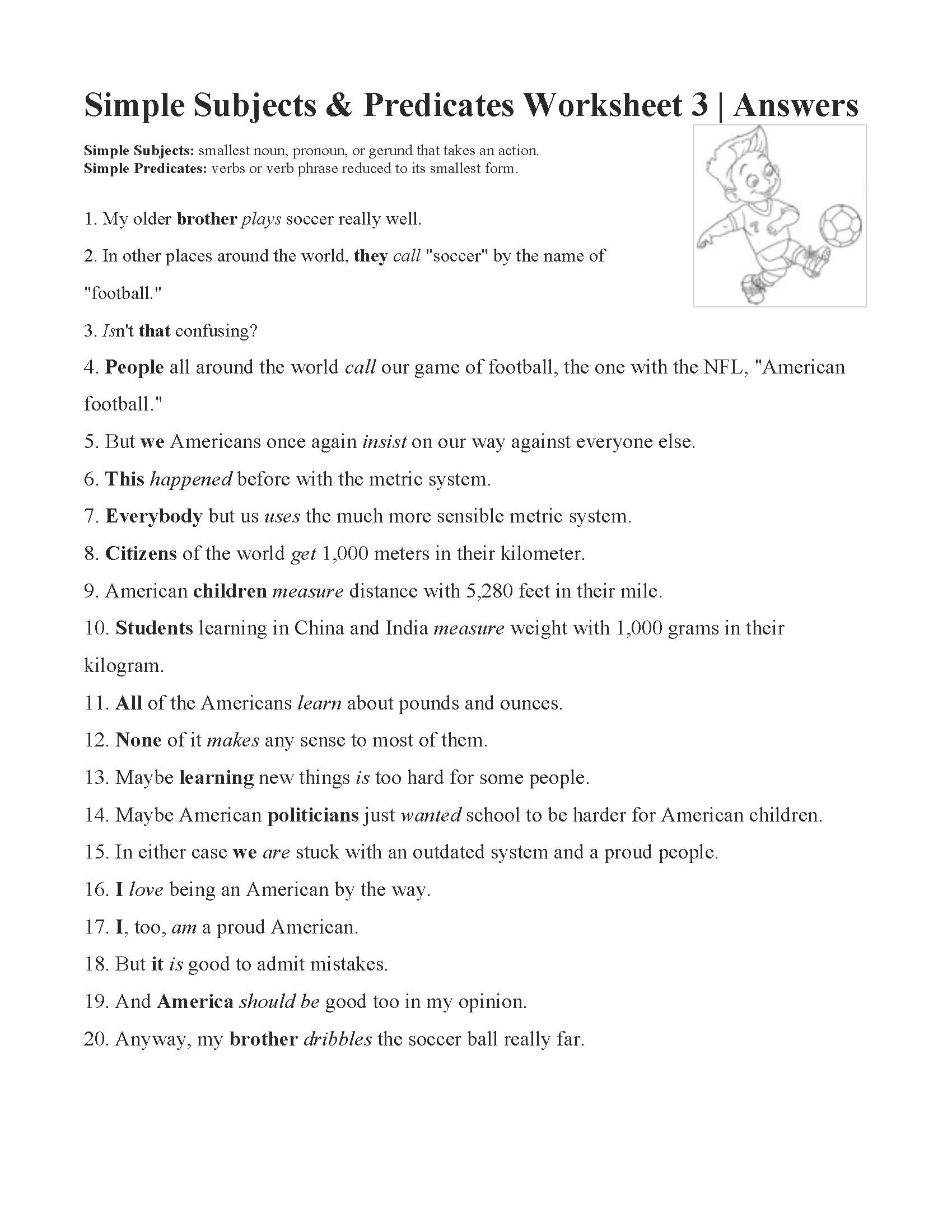 This is a preview image of Simple Subjects and Predicates Worksheet 3. Click on it to enlarge it or view the source file.