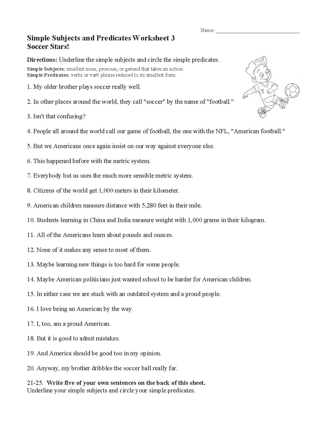 This is a preview image of Simple Subjects and Predicates Worksheet 3. Click on it to enlarge it or view the source file.