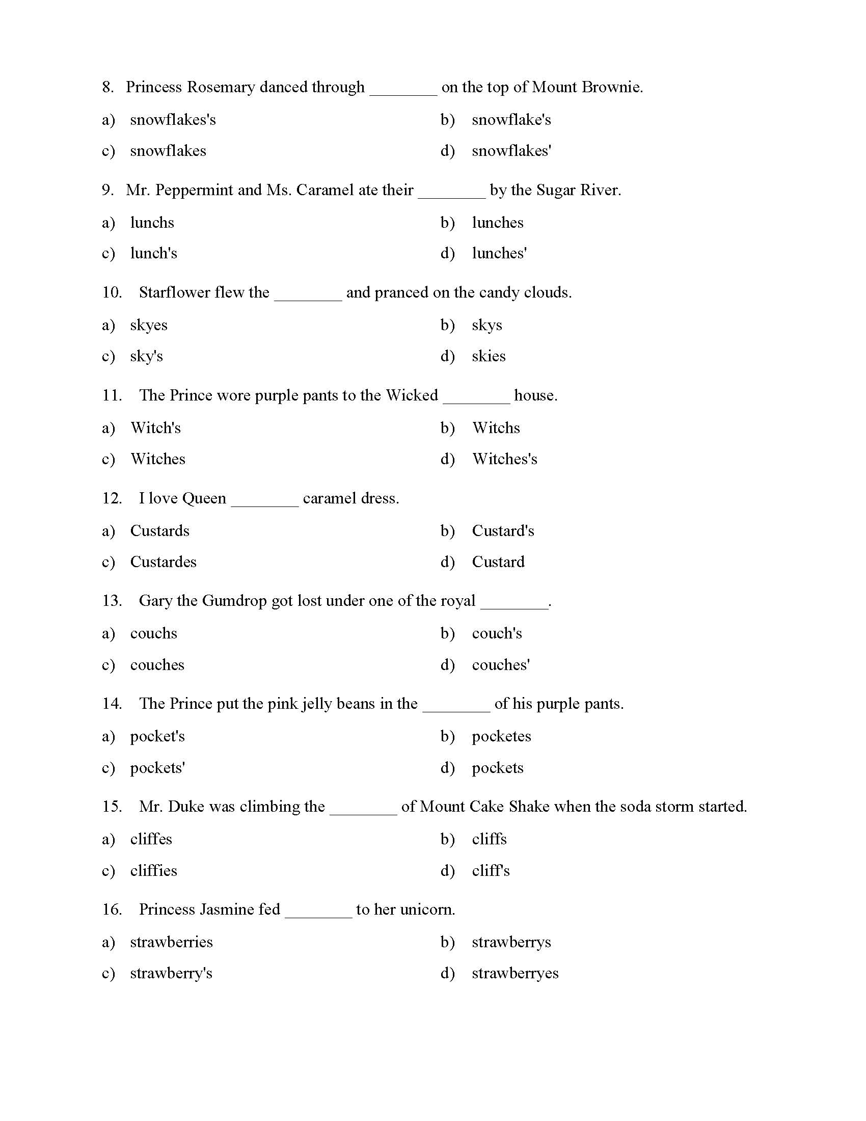 singular plural and possessive nouns test 1 reading level 1 preview