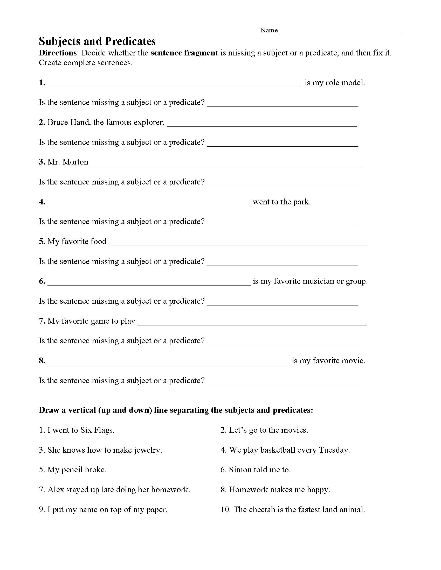 Subjects and Predicates Worksheet 20  Sentence Structure Activity With Regard To Subject Predicate Worksheet Pdf
