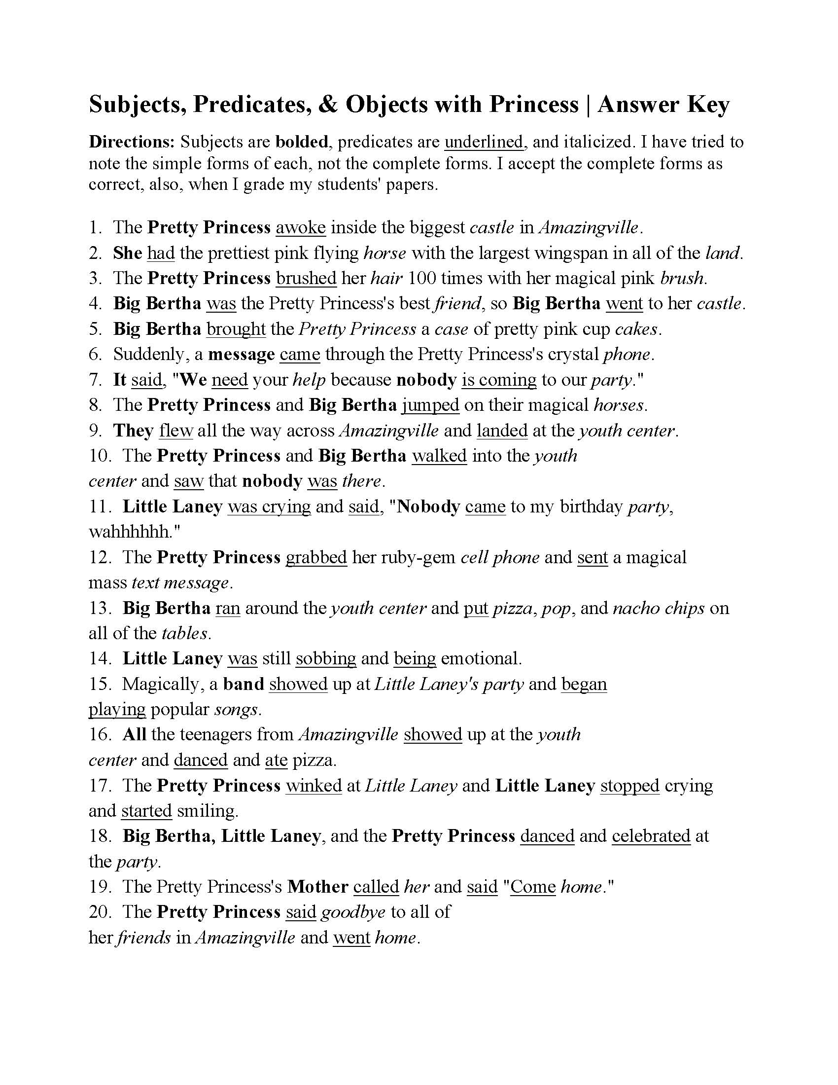 Subject And Predicate Exercises With Answers Pdf Exercise Poster
