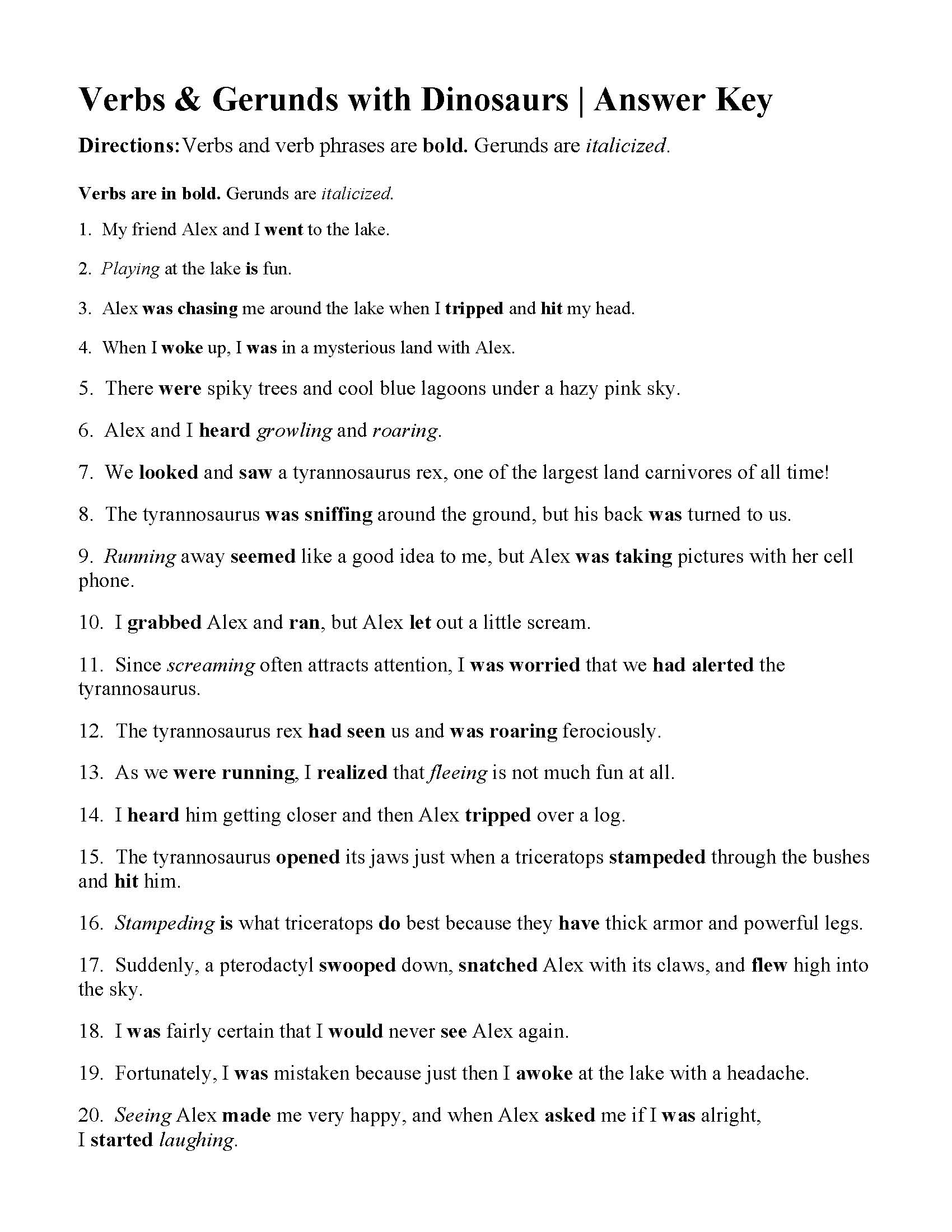 Gerunds And Gerund Phrases Worksheet Lesson 1answer Key