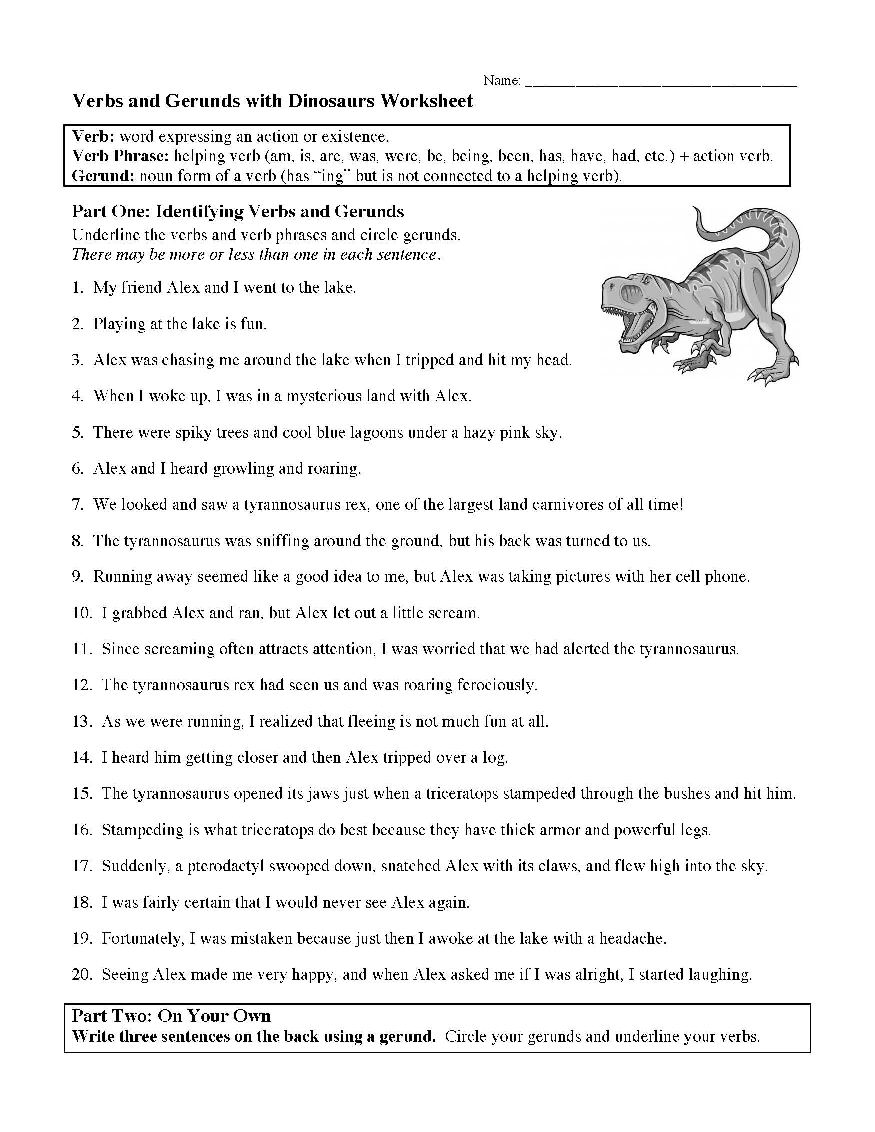 This is a preview image of the Verbs, Verbs of Being, and Gerunds Worksheet .