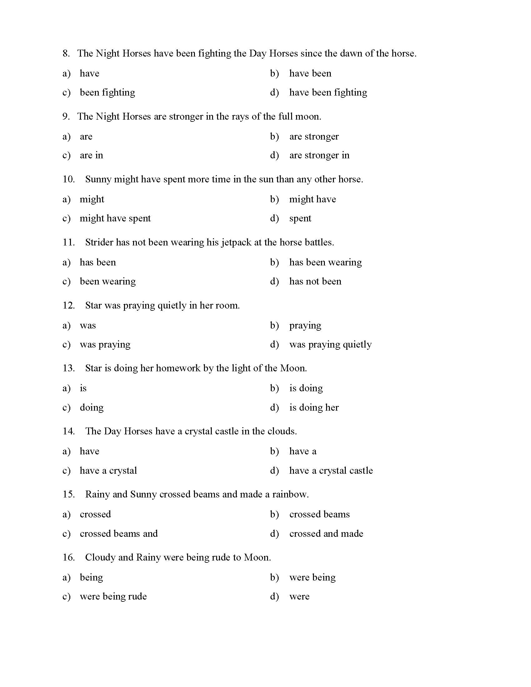 Verb Phrases Test With Horses Reading Level 1 Preview