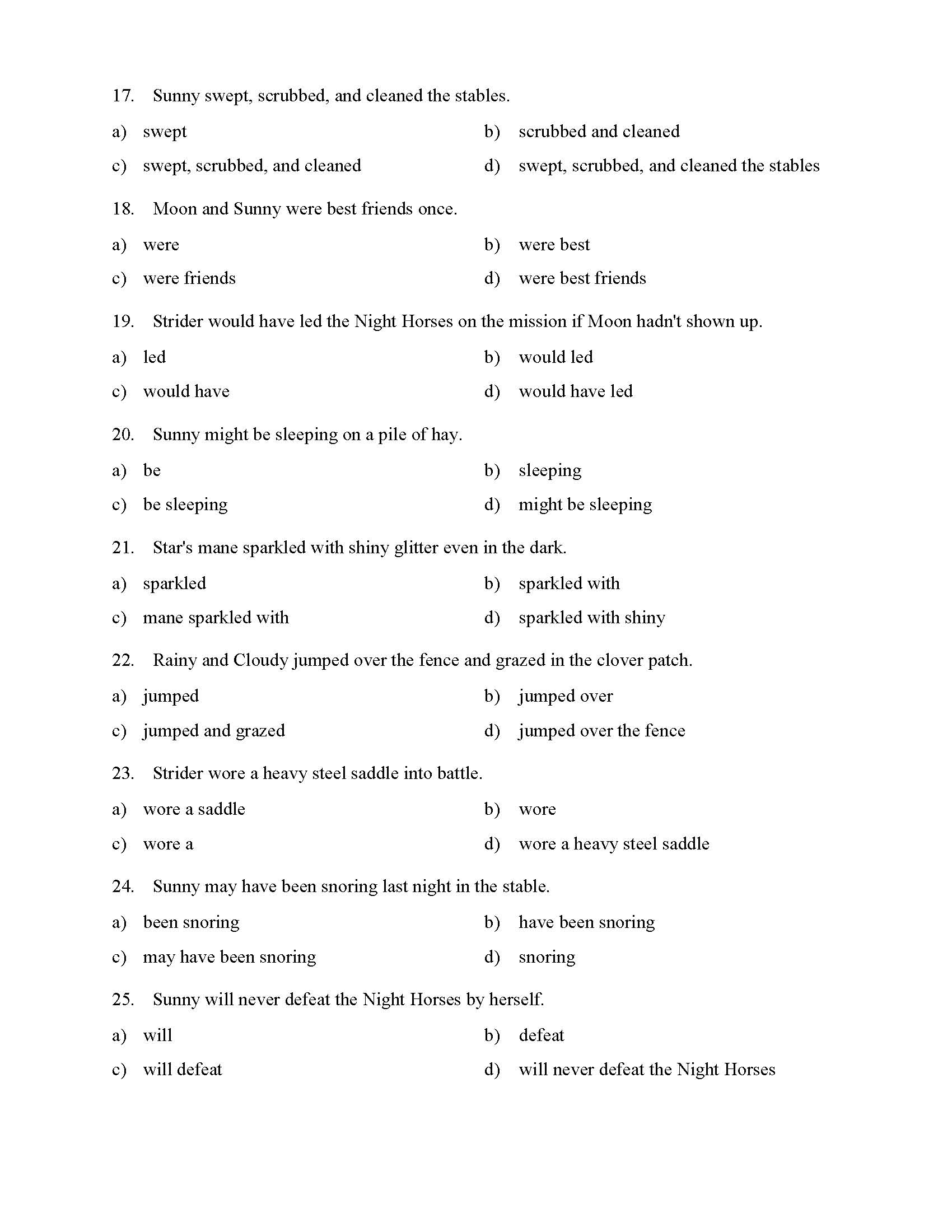 Verb Phrases Test With Horses Reading Level 1 Preview