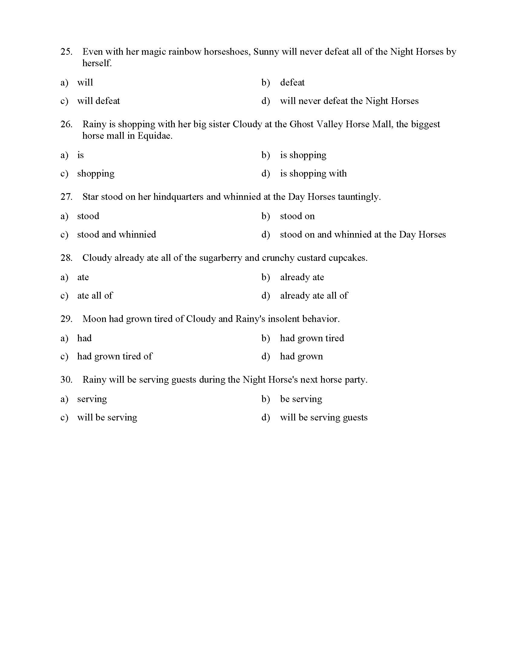 Verb Phrases Test With Horses Reading Level 3 Preview