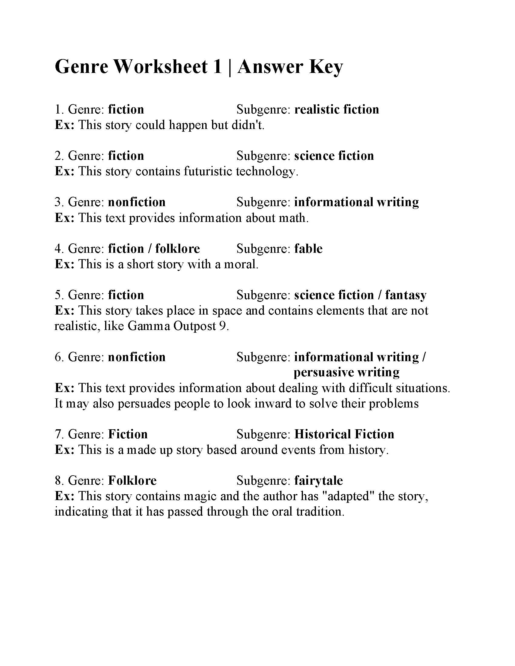 This is a preview image of Genre Worksheet 1. Click on it to enlarge it or view the source file.