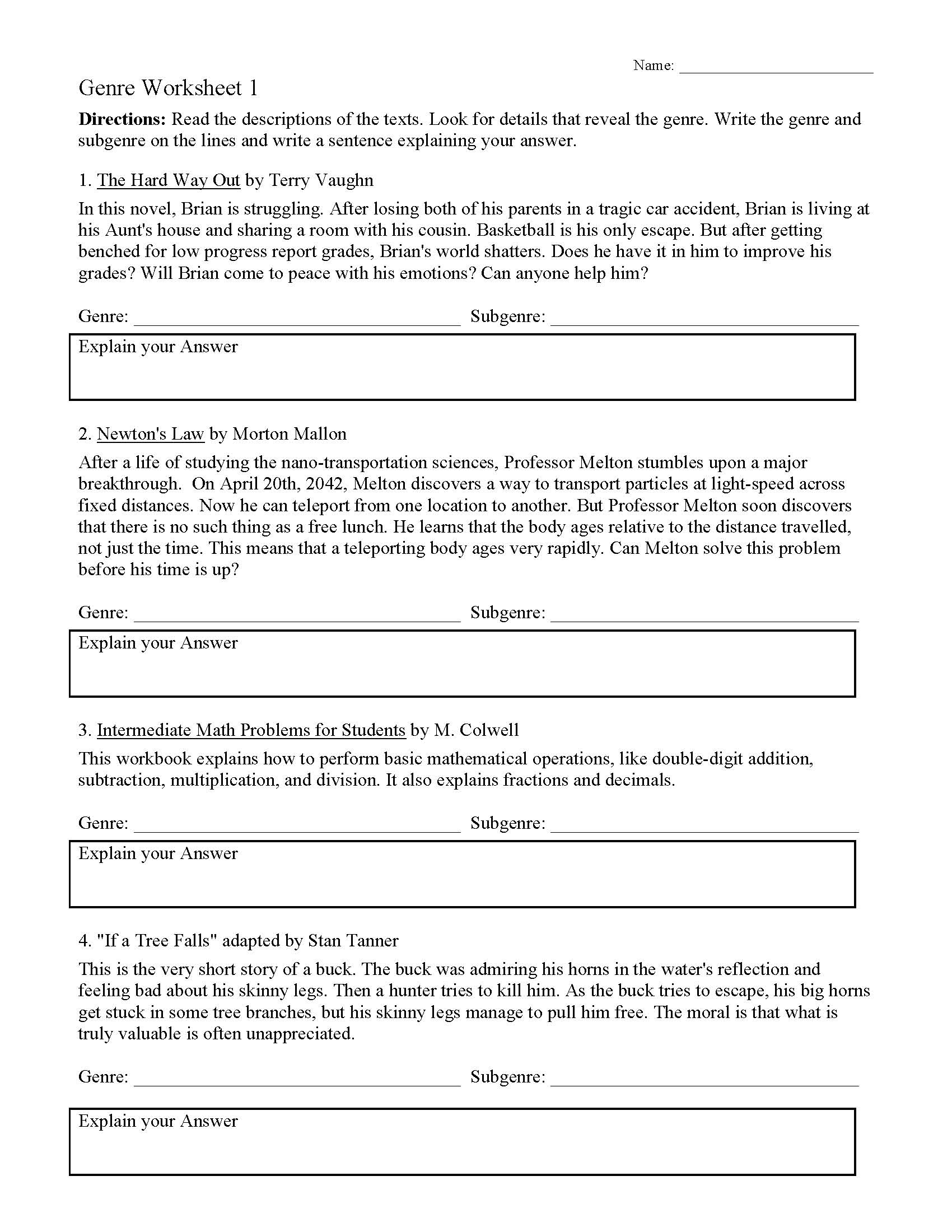 This is a preview image of Genre Worksheet 1. Click on it to enlarge it or view the source file.