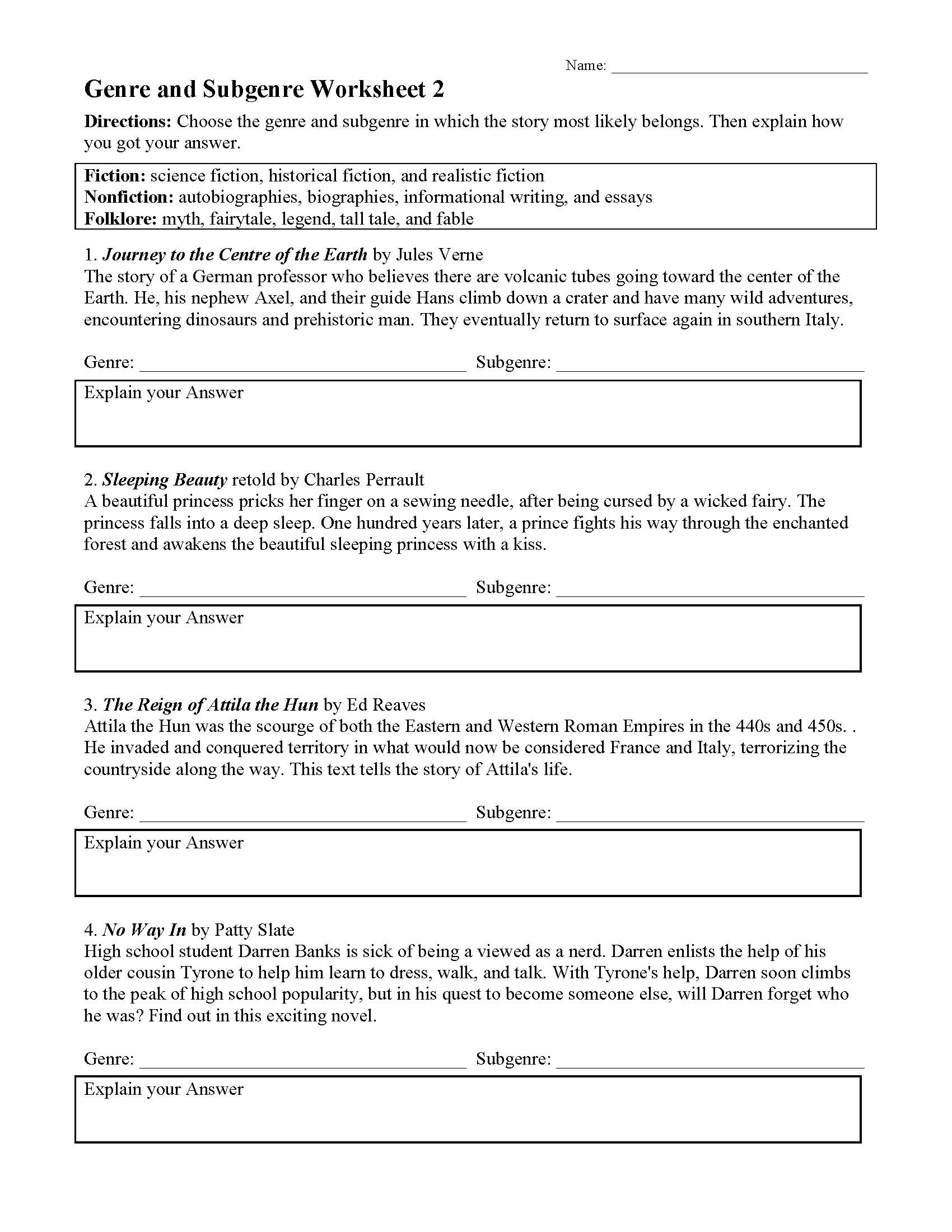 This is a preview image of Genre Worksheet 2. Click on it to enlarge it or view the source file.